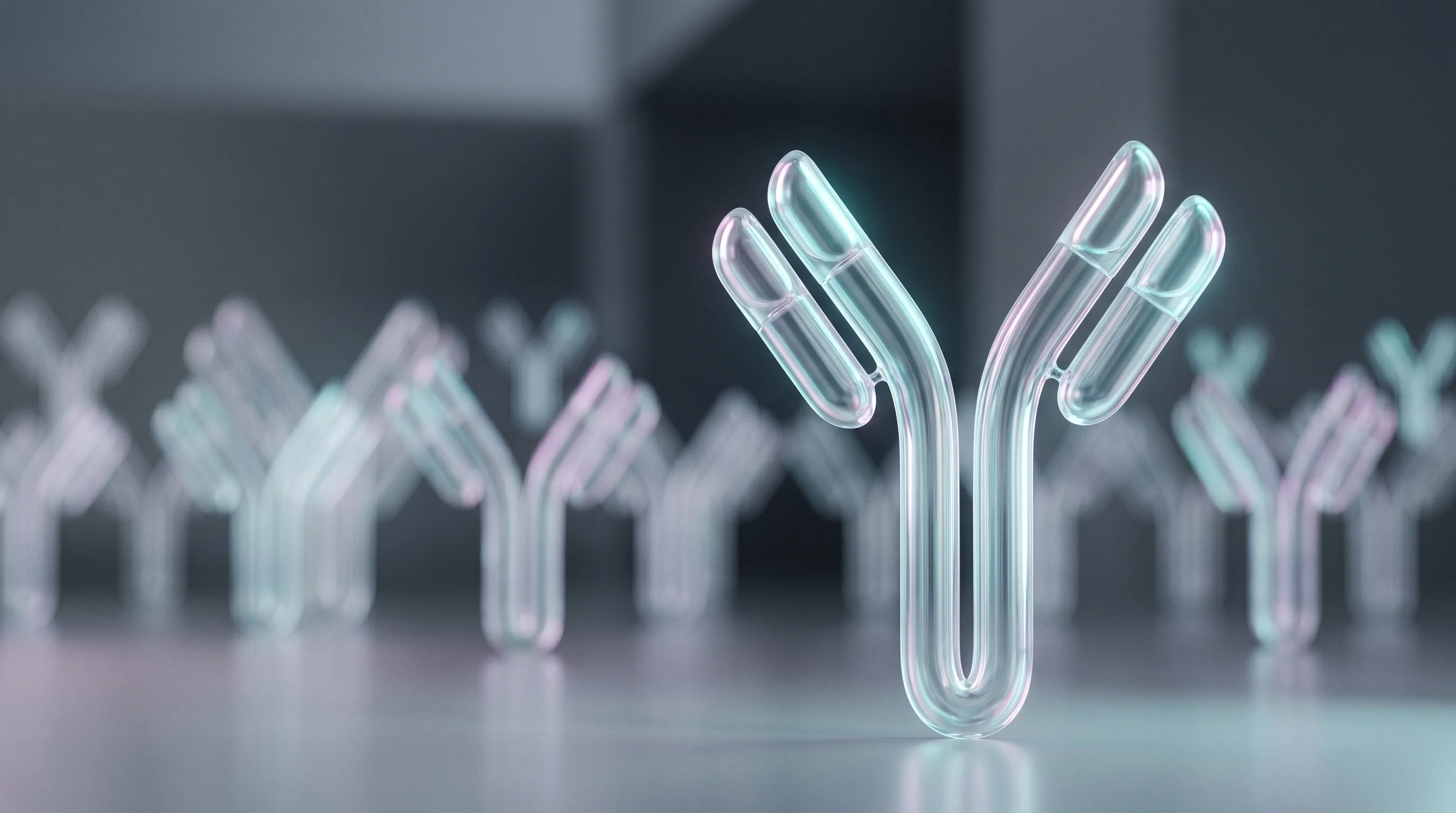 Digital illustration for article section "A Crowded Landscape" in "Immunocan Raises $37M Series A for Gene-Edited Antibody Platform" - A sleek, minimalist conceptual image representing a crowded biotech landscape, featuring a single, p...