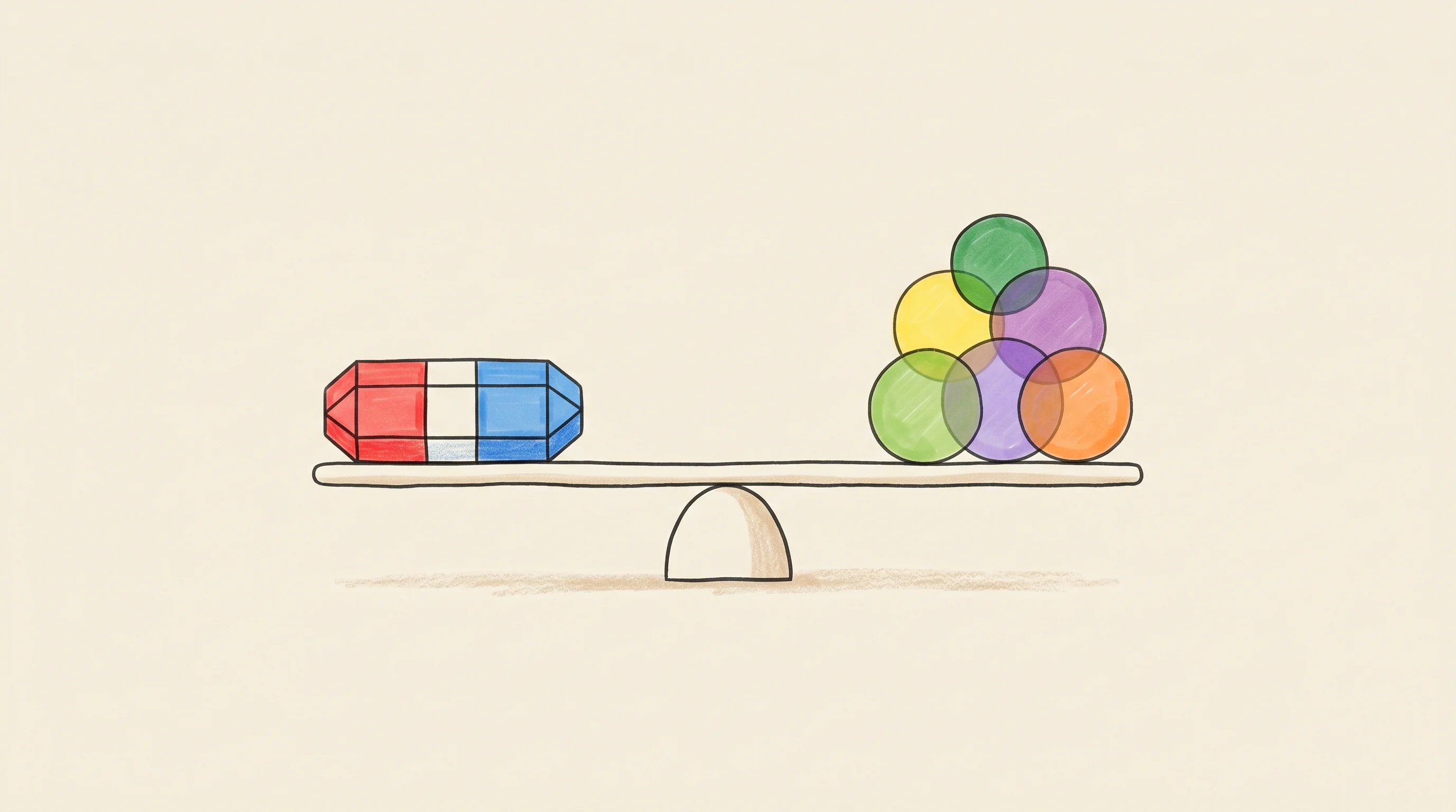 Digital illustration for article section "Scaling Both Sides of the Marketplace" in "Novellia Raises $18M Series A to Democratize Health Records Access" - A minimalist and conceptual editorial illustration representing the delicate balance of a two-sided ...