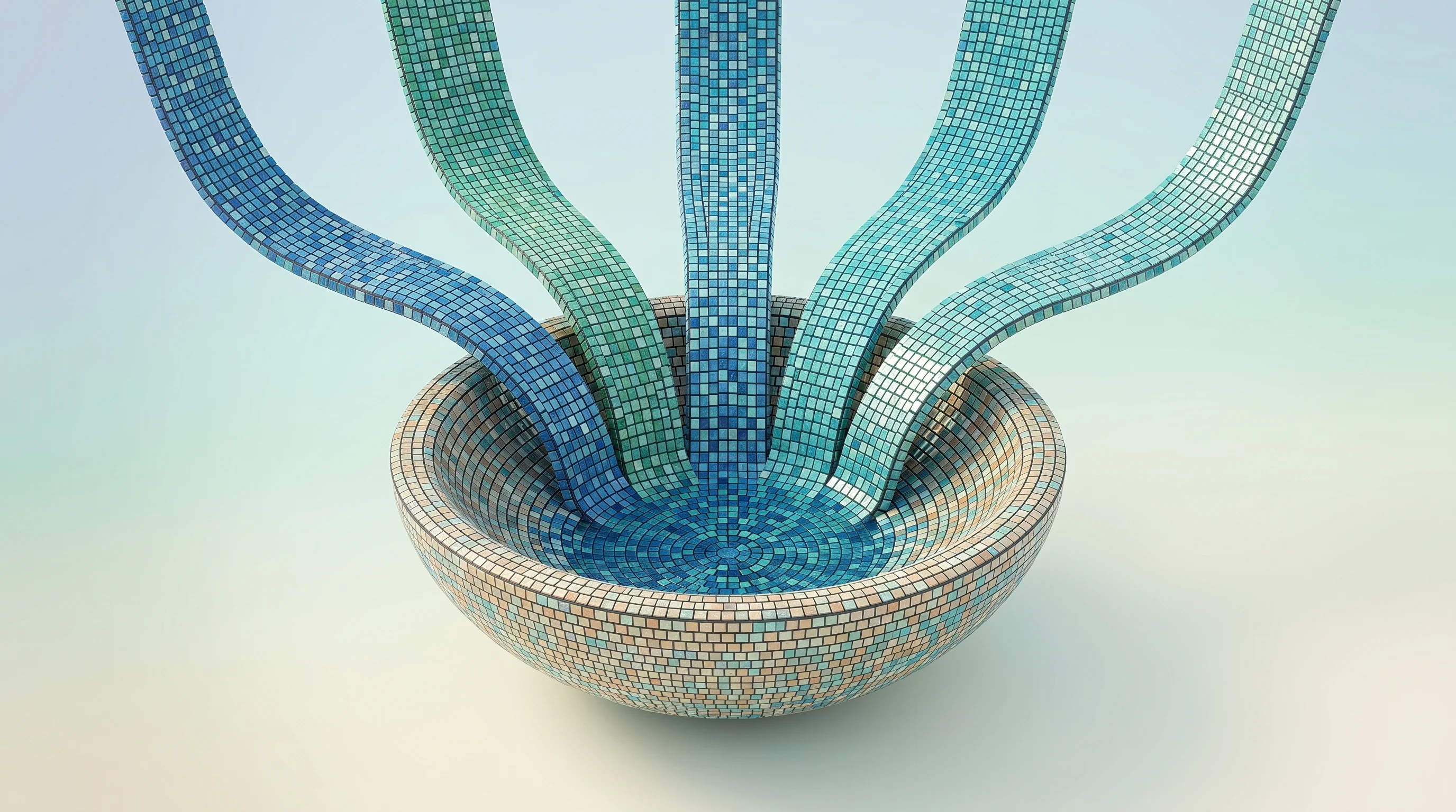 Digital illustration for article section "The Upstream Dependency" in "Uruky Adds Image Search as EU Privacy Alternative to Kagi Gains Steam" - A clean, minimal, and modern conceptual visualization of a central aggregation hub drawing from upst...