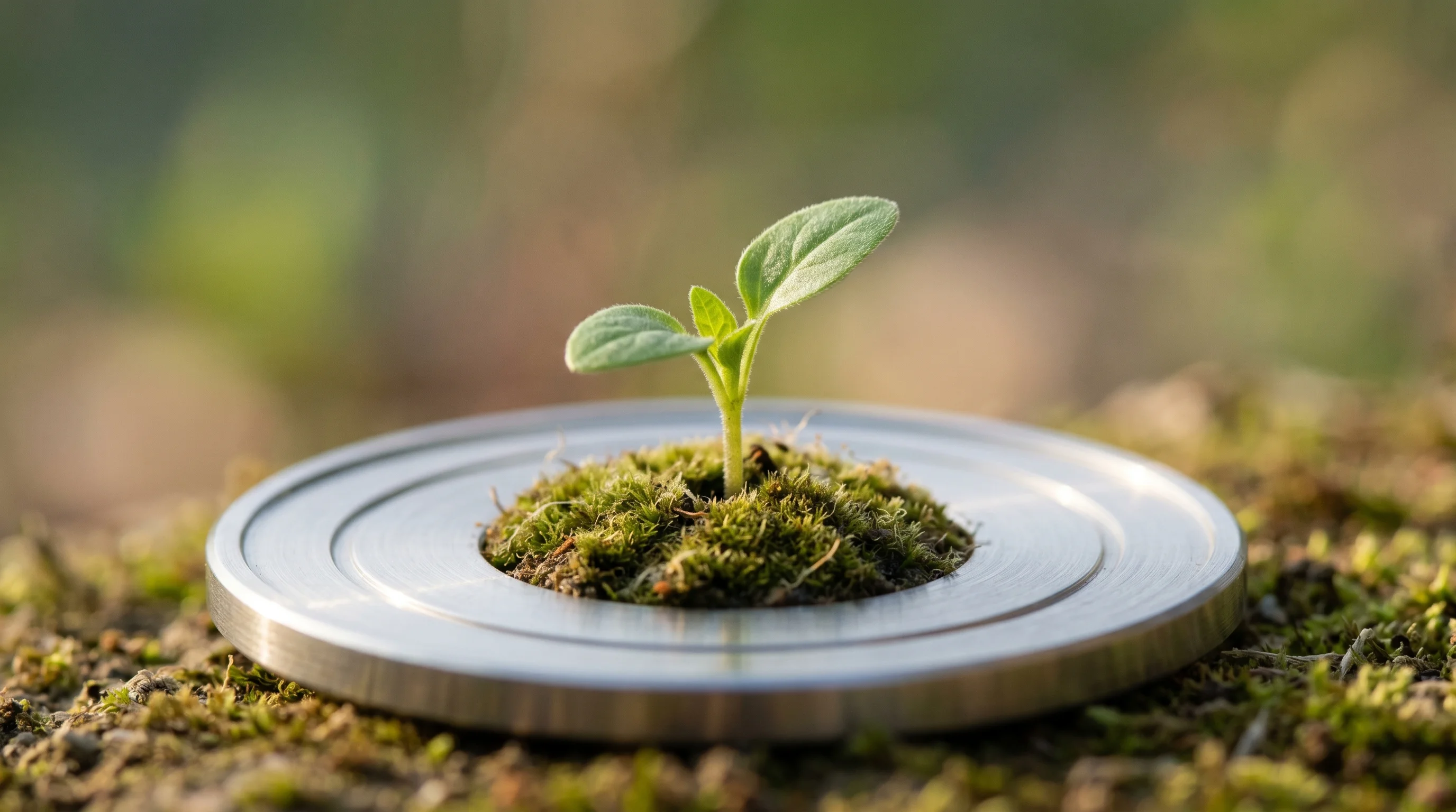 Digital illustration for article section "Homegrown Capital, Homegrown Ambitions" in "Marble Raises $30M Series A for AI-Powered Meat Processing Automation" - A clean, minimal, and conceptual macro photography shot of a single, vibrant green seedling emerging...