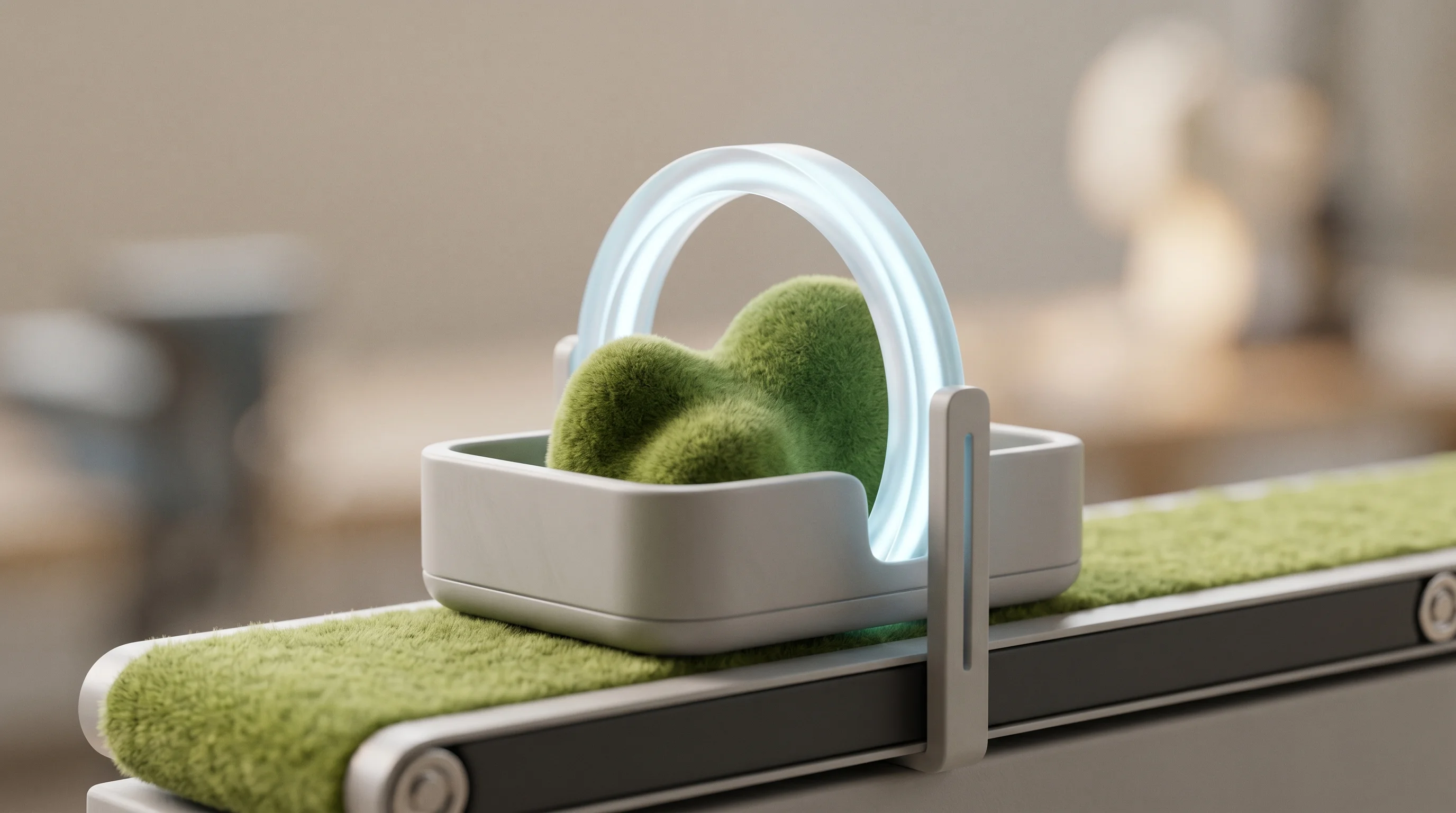 Digital illustration for article section "What Comes Next" in "Marble Raises $30M Series A for AI-Powered Meat Processing Automation" - A conceptual, minimalist miniature diorama representing the future of automated fabrication and sort...