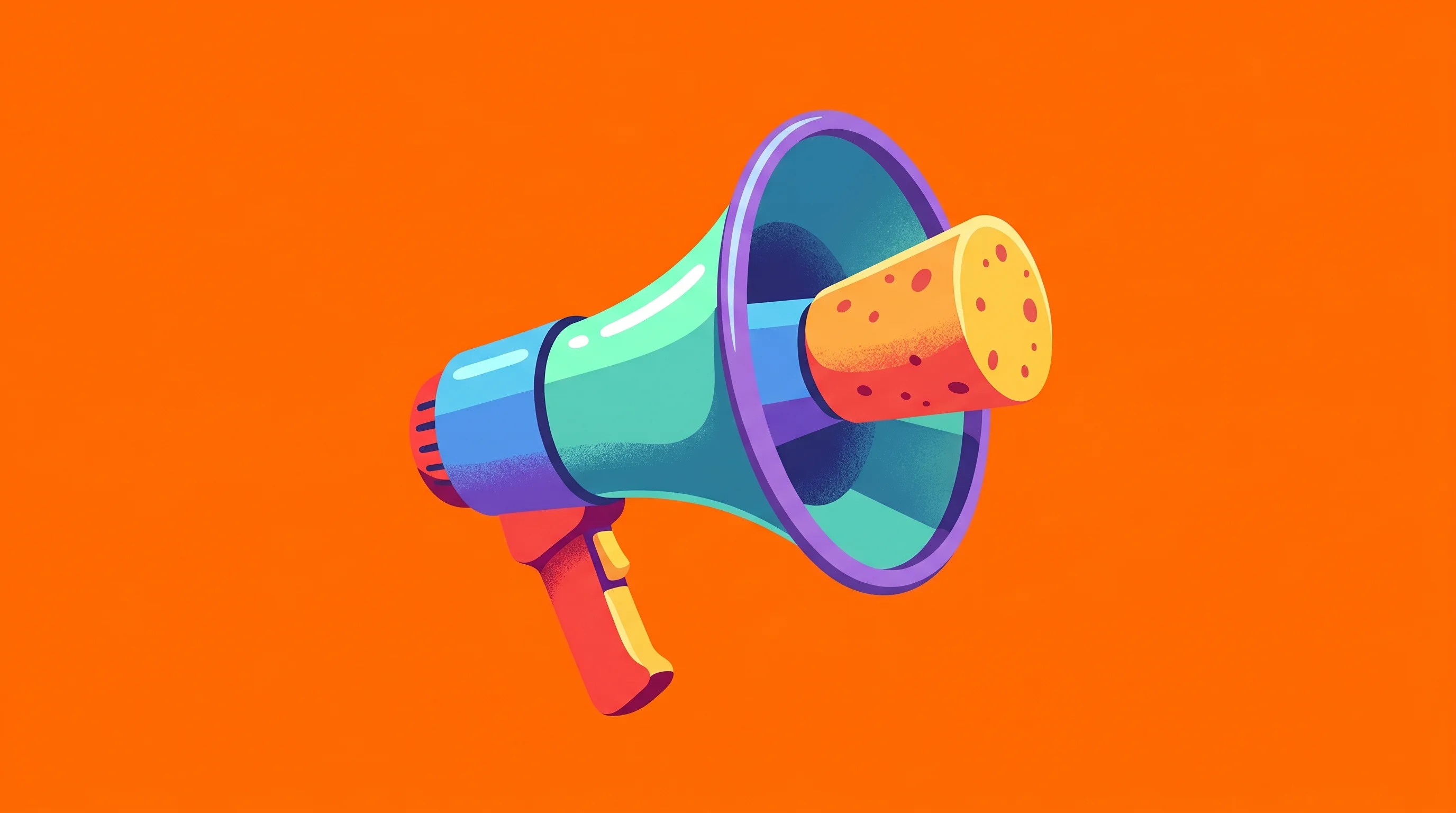 Digital illustration for article section "The Long Quiet" in "Sensie's $600K Pre-Seed: Measuring Mental Resilience Via Smartphone" - A conceptual, modern illustration of a single, stylized oversized megaphone with a large, playful co...