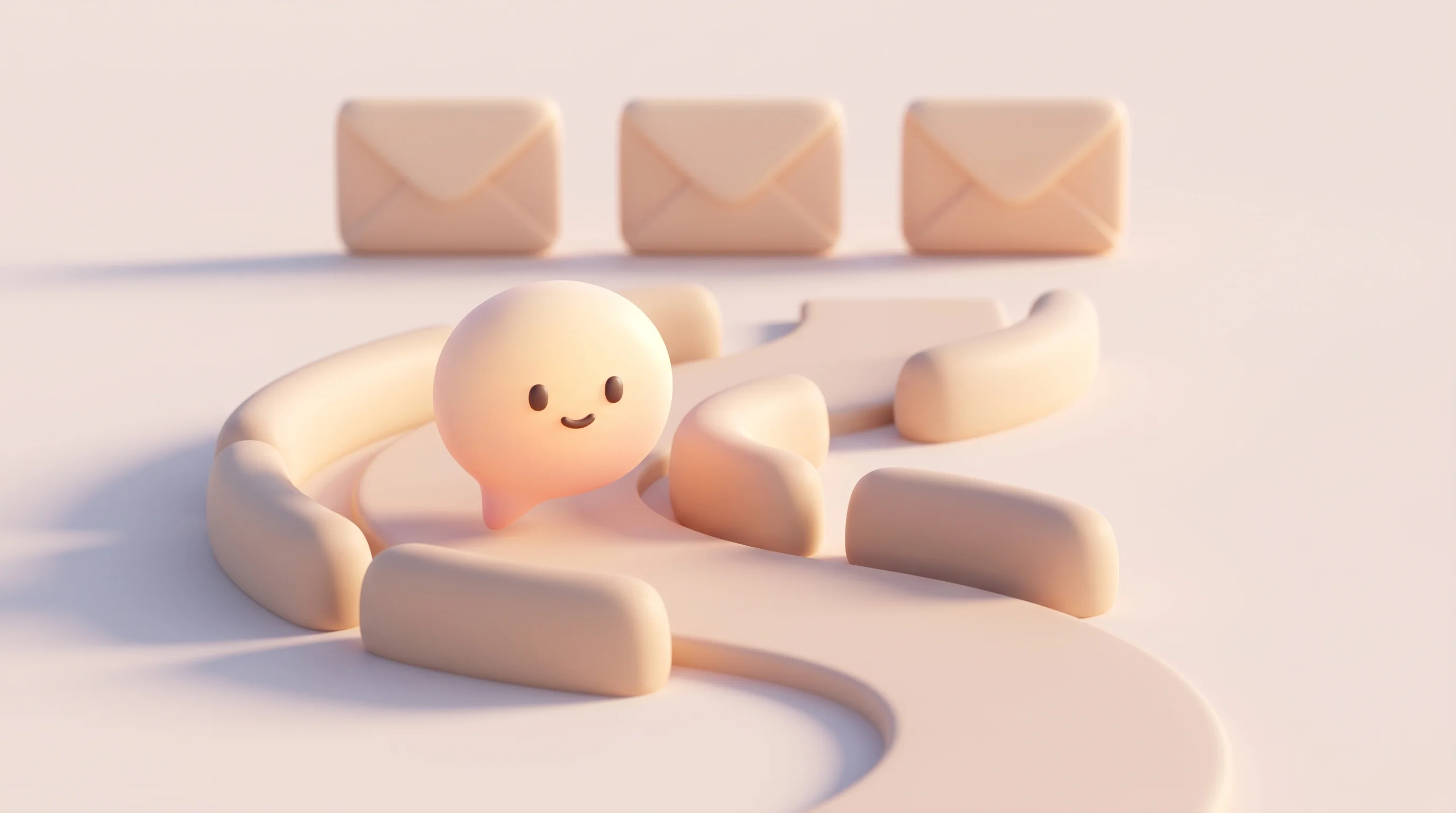 Digital illustration for article section "Deliverability as the Product" in "YC-Backed Chert Launches iMessage API for Business Communication" - A clean and minimal conceptual 3D illustration of a plump, friendly-looking chat bubble safely navig...