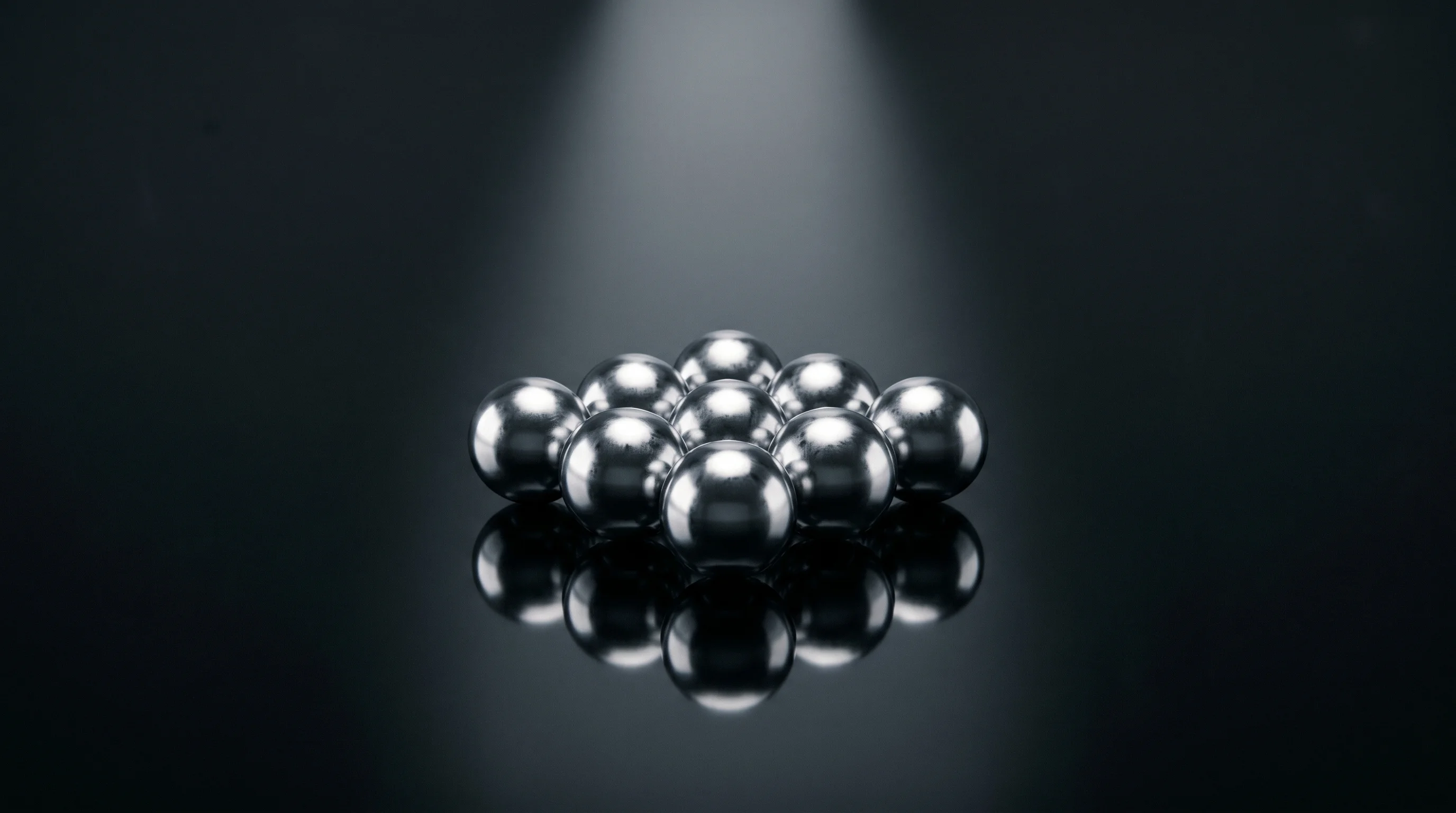 Digital illustration for article section "Small Team, Big Questions" in "GeoSpy Rebrands as Raven, Expands Beyond Geolocation into Visual Intel" - A minimalist and conceptual composition featuring a tight-knit cluster of exactly twelve smooth, pol...