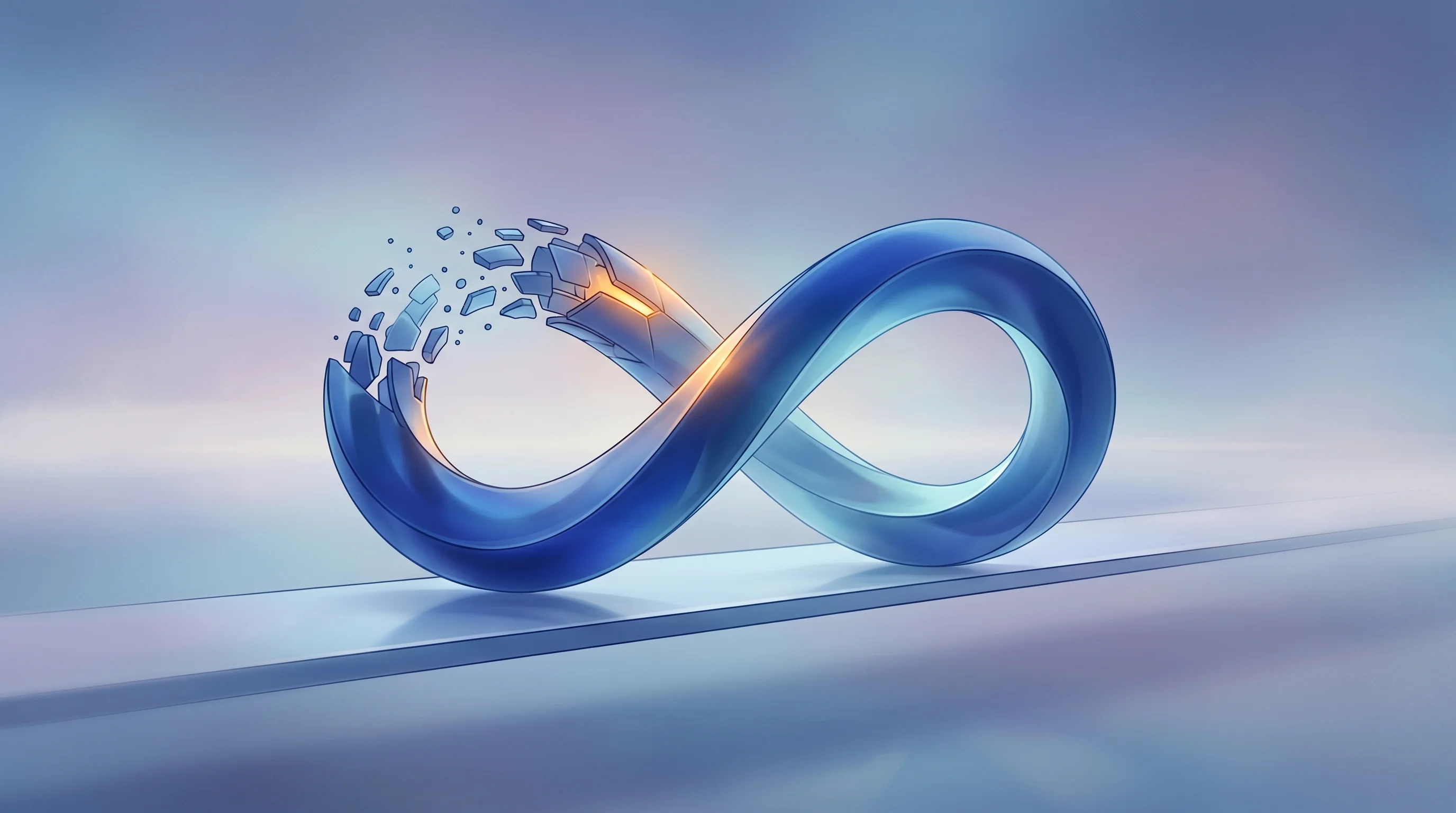 Digital illustration for article section "What Breaks Along the Way" in "AI Discovering AI: Inside Aster Lab's Autonomous Research Platform" - A minimalist, conceptual representation of self-driven progress featuring a smooth, abstract geometr...