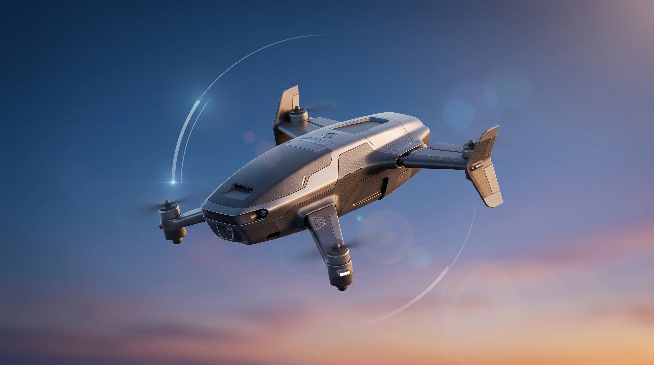 Digital illustration for article section "The Stack Beneath the Hardware" in "Alta Ares Raises €50M to Scale AI-Powered Counter-Drone Defense" - A hyper-realistic 3D animated rendering of a sleek, advanced interception drone in mid-flight, conce...
