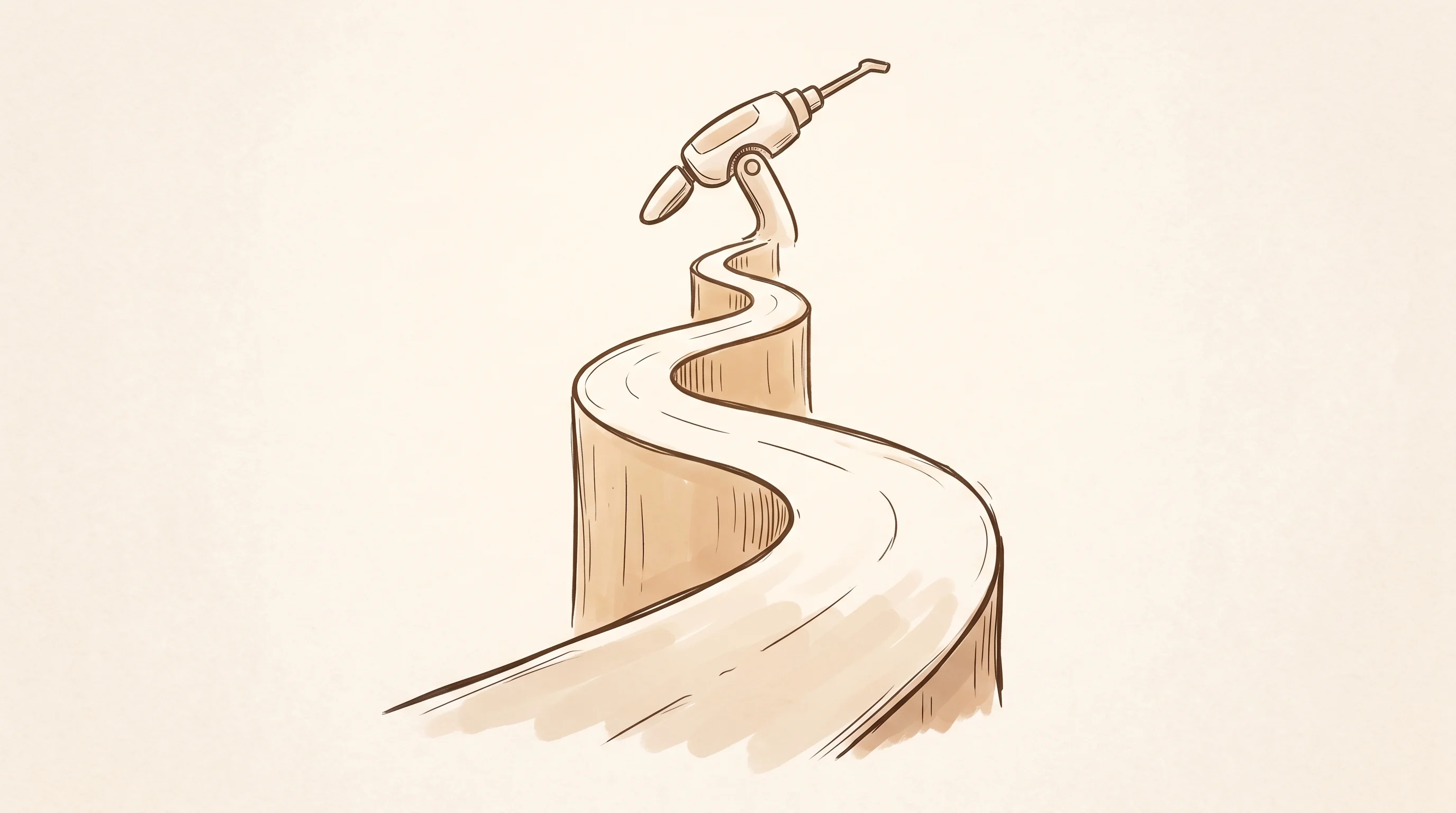 Digital illustration for article section "The Long Game" in "Channel Robotics' Handheld AI Robot Aims to Democratize Endoscopy" - A minimalist, conceptual illustration representing the long-term journey of a medical device startup...