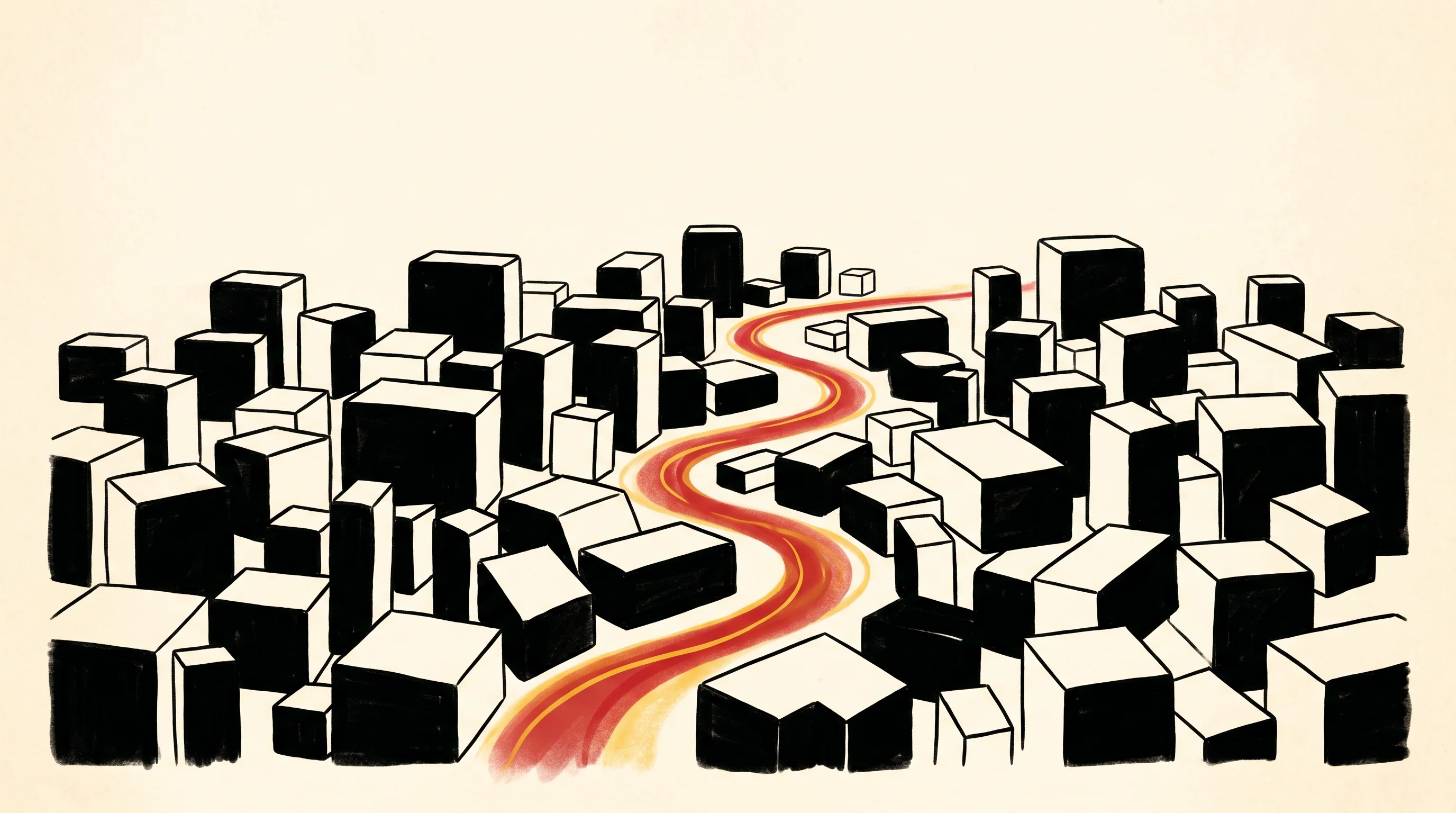 Digital illustration for article section "A Crowded Field, With Room to Maneuver" in "EDGE Markets Raises $29M Series A for Gaming Payment Infrastructure" - A minimalist conceptual illustration representing a crowded competitive landscape with room to maneu...