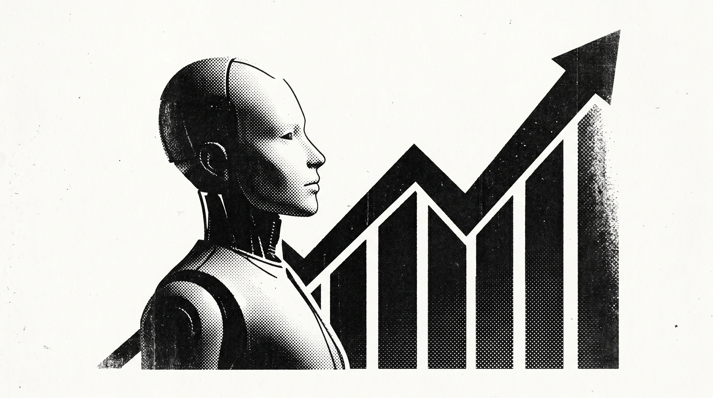 Digital illustration for article section "A Market Moving Faster Than Anyone Expected" in "Astribot's $13K Humanoid Robot T1 Ships to Commercial Market" - A conceptual and minimalist composition representing a rapidly accelerating humanoid robotics market...