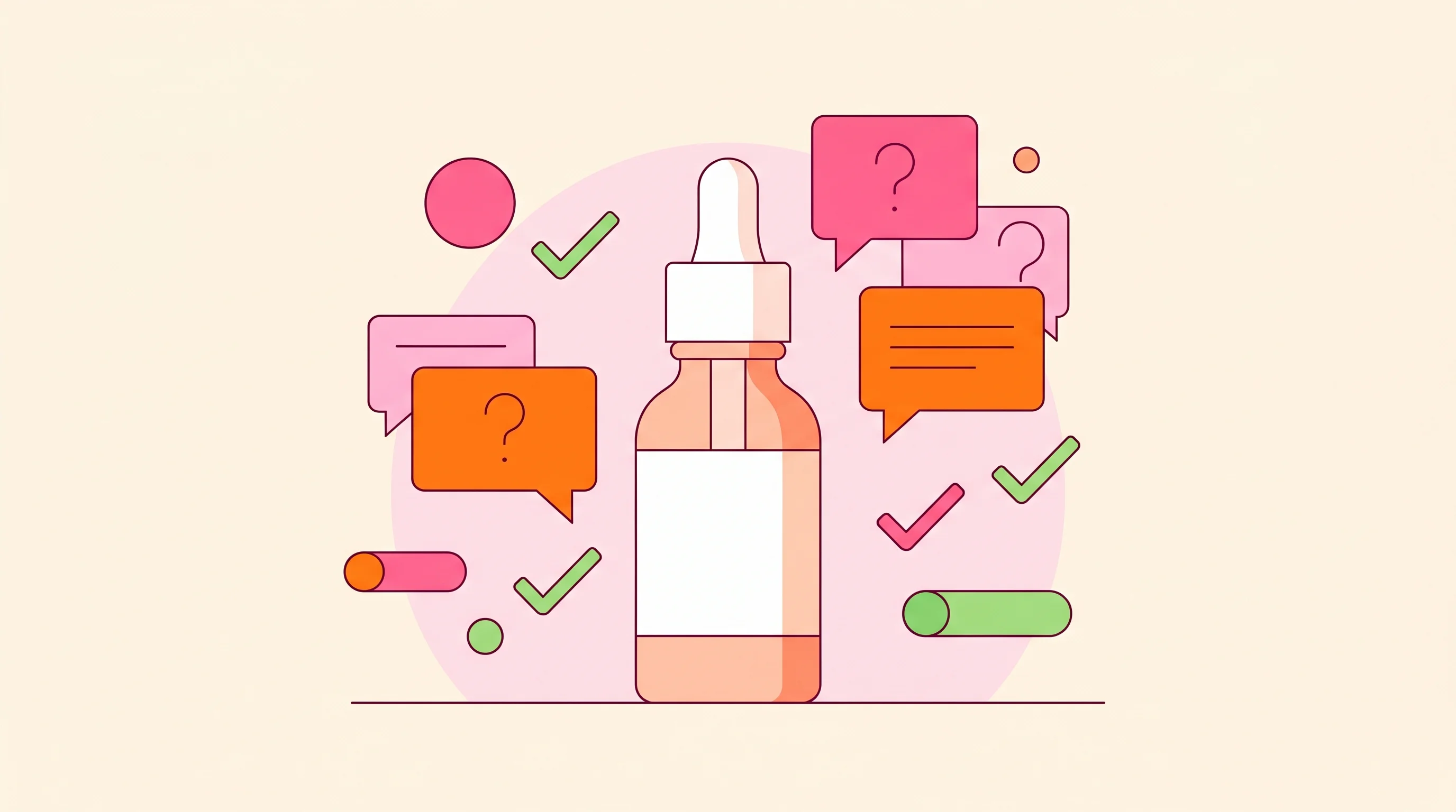 Digital illustration for article section "Real Customers, Real Questions" in "Foresight's AI 'Digital Twins' Take Aim at $140B Market Research Industry" - A minimalist and conceptual flat vector style illustration representing modern consumer skincare tes...