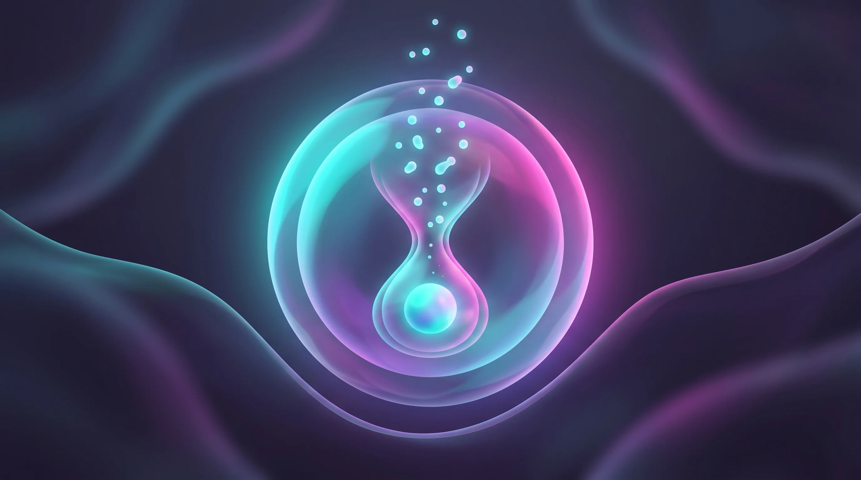 Digital illustration for article section "Science at the Edge of Skepticism" in "Rejuvenate Bio Lands $6M, Merck Partnership for Aging Gene Therapy" - A minimalist and conceptual representation of cellular reprogramming and extreme lifespan extension,...