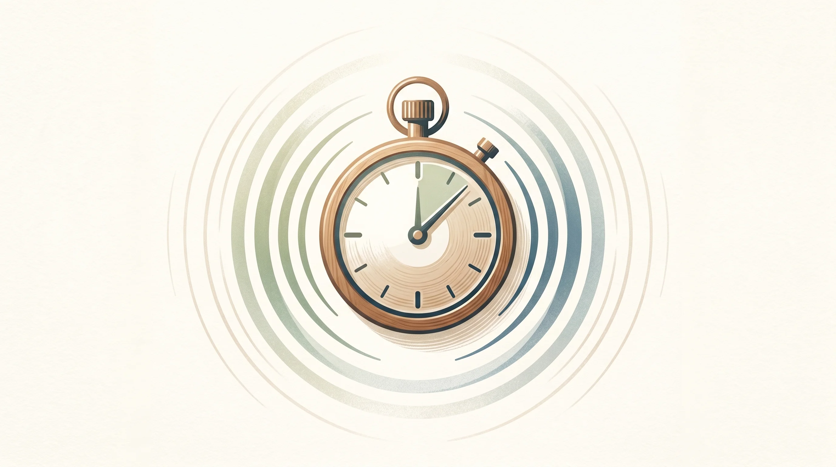 Digital illustration for article section "Late to a Race Already Underway" in "TRAICK Raises $1.5M Seed for AI-Powered Ultrasound Diagnostics" - A minimalist, conceptual illustration of an elegant, stylized stopwatch emitting gentle, abstract so...