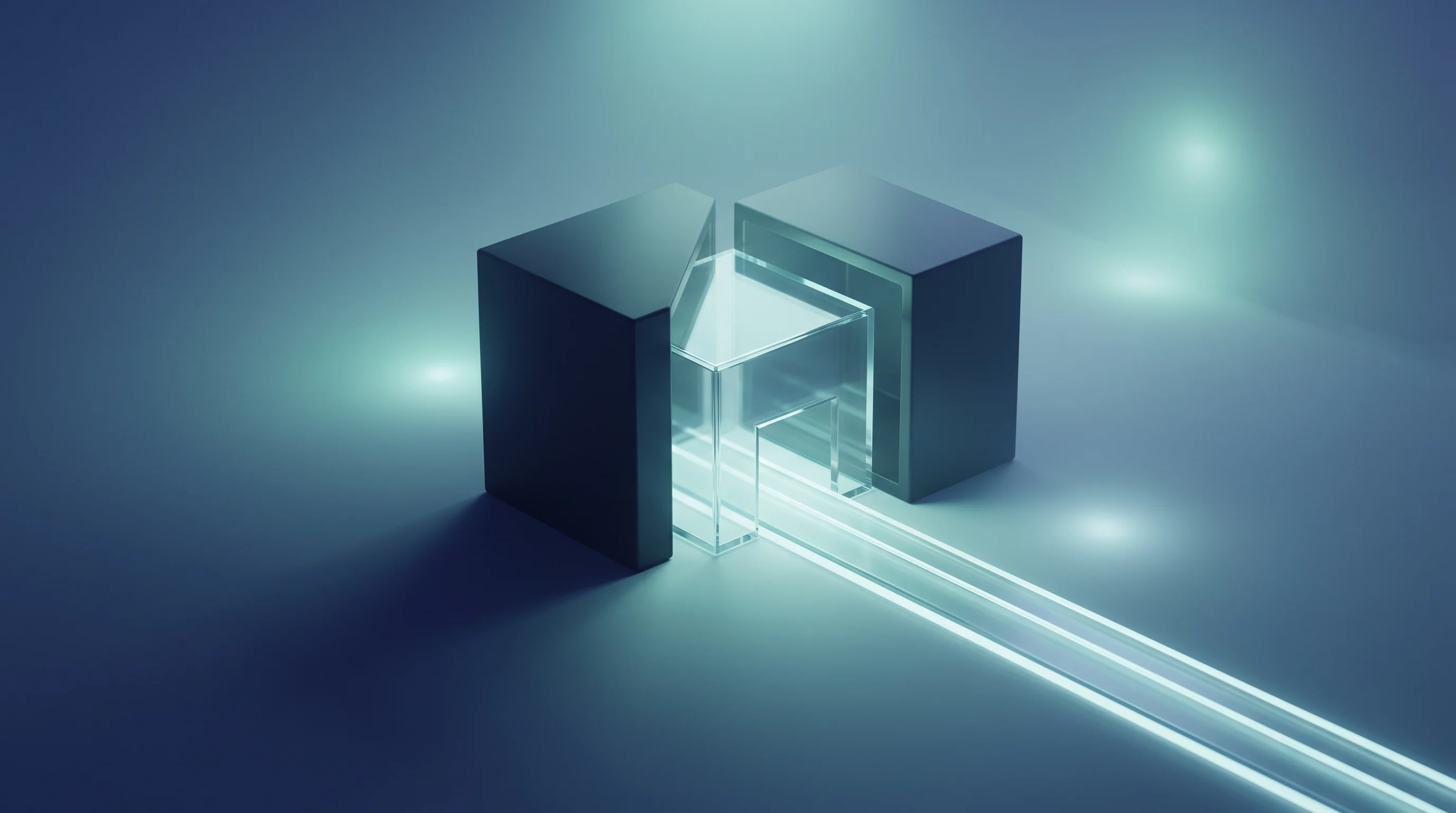 Digital illustration for article section "Code Over Black Boxes" in "YC's Intuned Launches AI-Powered Browser Automation for Developers" - A minimalist, futuristic 3D conceptual rendering illustrating the concept of transparent, determinis...