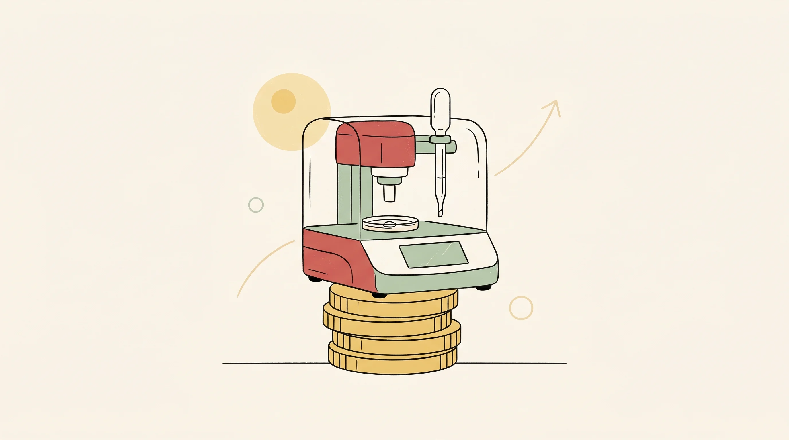 Digital illustration for article section "Why Fertility Tech Is Drawing Capital (and Why This Matters)" in "Vitrify IVF Software's Murky Funding: Inside a $191K Raise" - A sleek, modern piece of automated IVF laboratory equipment, resembling a stylized vitrification inc...
