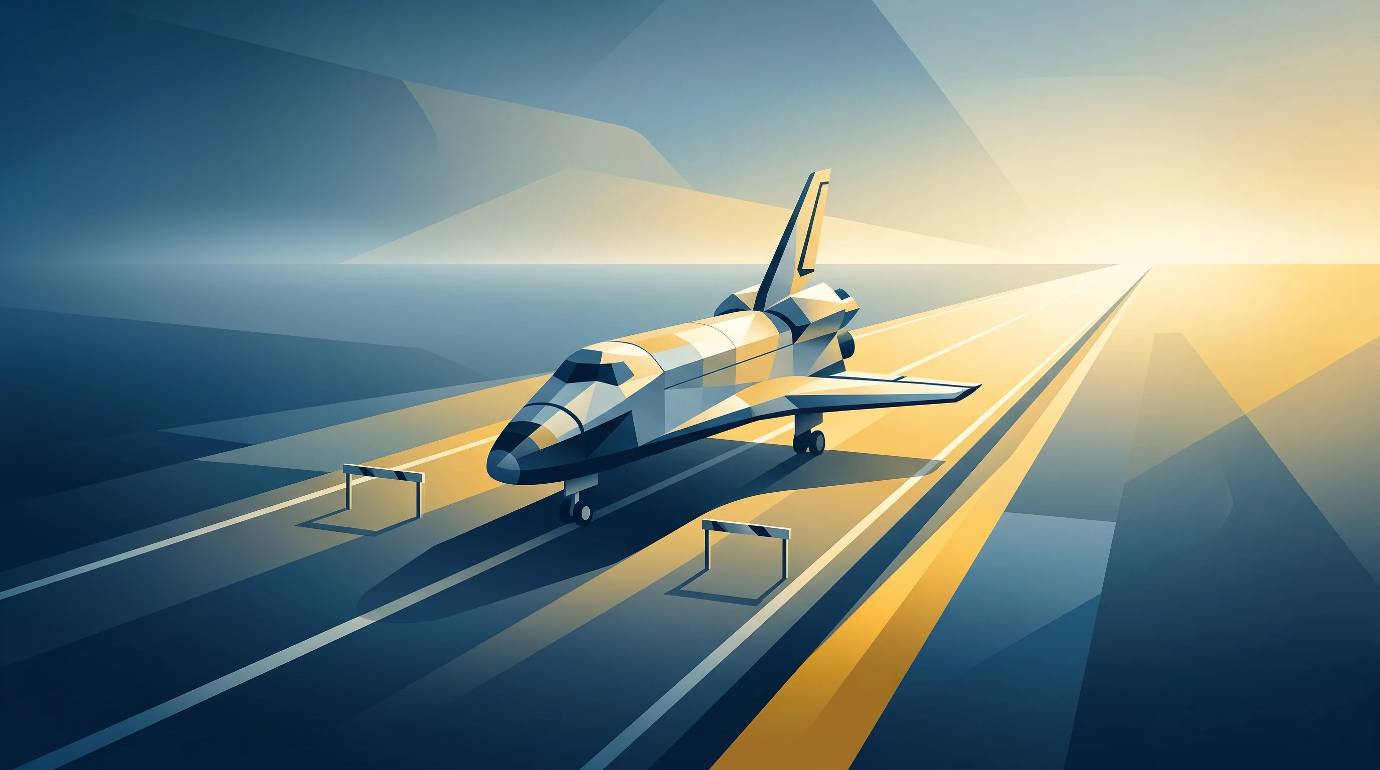 Digital illustration for article section "The Waiting Game" in "Orbital Raises $5M to Build AI Data Centers in Space" - A conceptual and minimalist representation of a hard-tech startup's waiting game, featuring a sleek,...