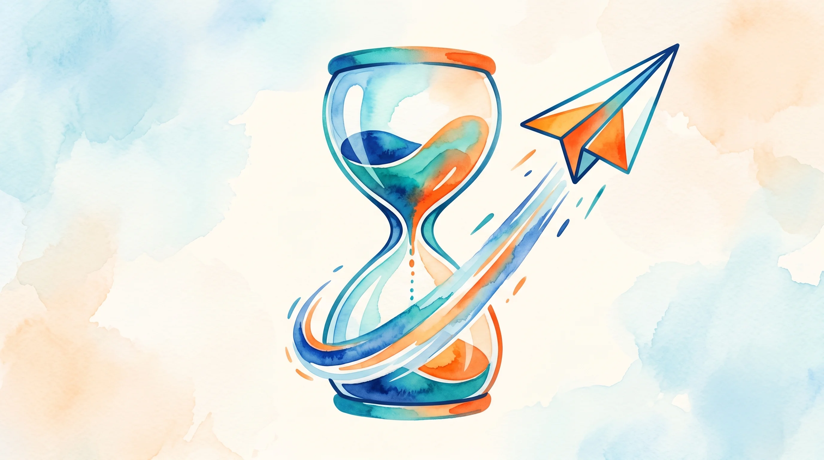Digital illustration for article section "Compressed Timelines, Real Businesses" in "Solo Founders + AI: How Startups Now Launch in Weeks, Not Months" - A clean, minimalist conceptual illustration of a stylized hourglass being gently compressed in the c...
