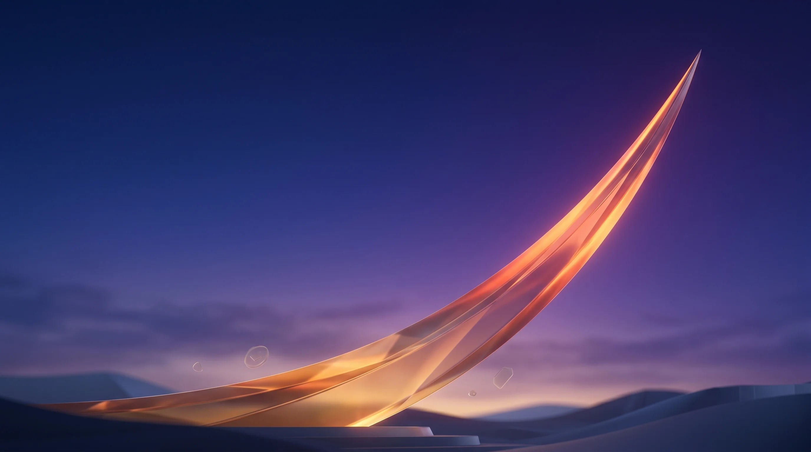 Digital illustration for article section "Growth, With the Usual Caveats" in "a16z Makes First Saudi Bet: Stitch Raises $25M for Banking OS" - A monumental, abstract upward-sweeping growth curve soaring powerfully into a deep, quiet twilight b...