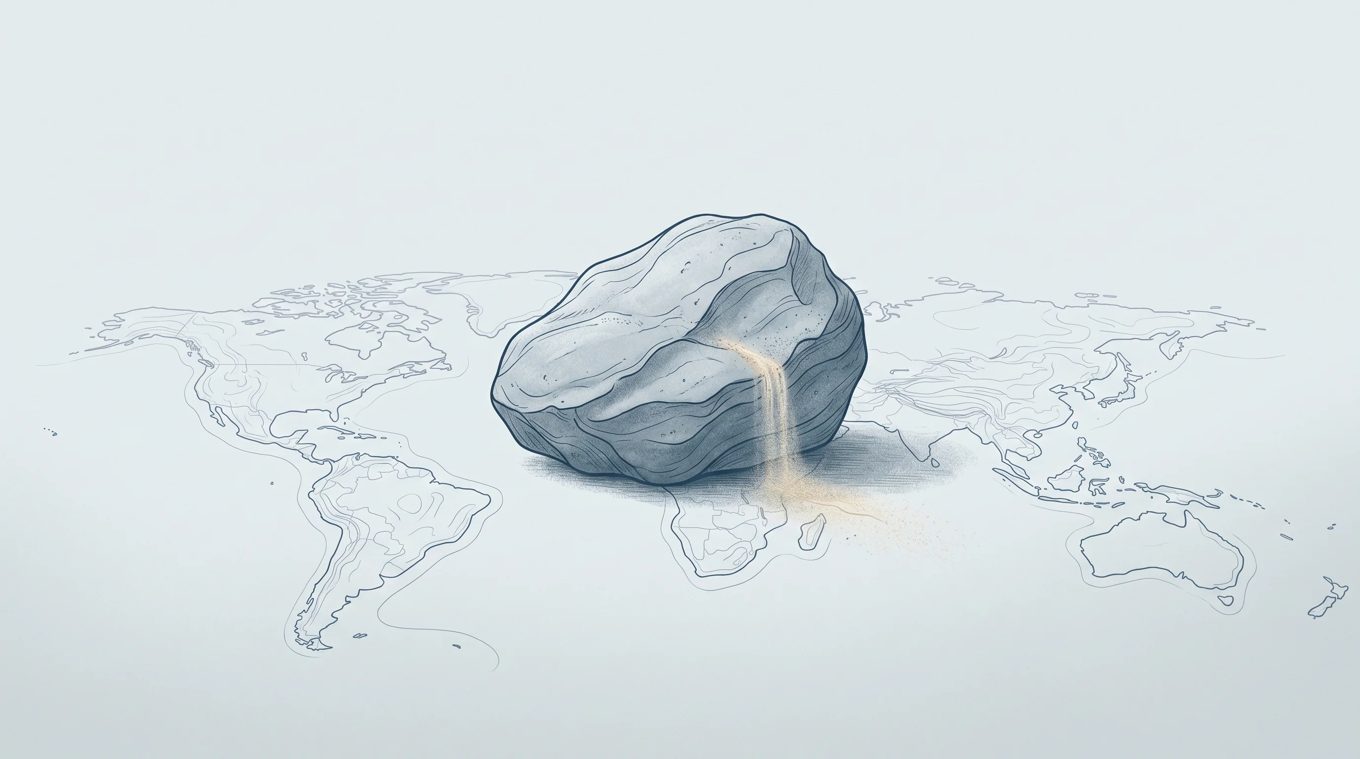 Digital illustration for article section "A Suddenly Crowded Field" in "Alt Carbon Raises $12M Seed to Scale Carbon Removal in India" - A conceptual, minimalist illustration representing the growing investment in enhanced rock weatherin...