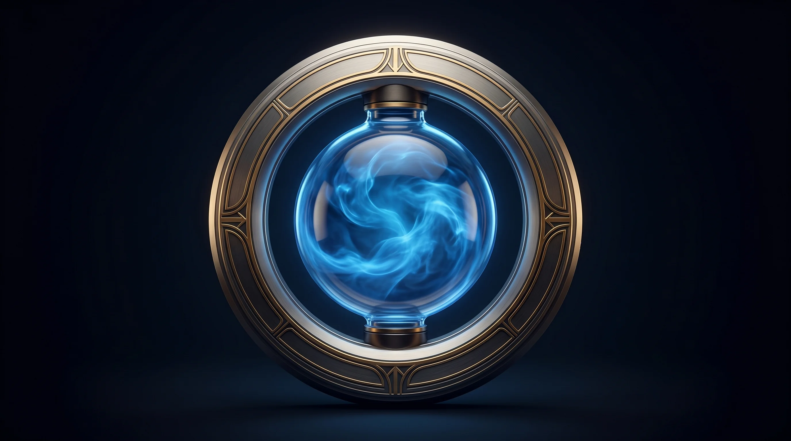 Digital illustration for article section "Helium's Sudden Scarcity" in "How Adialante Plans to Bring MRI Screening to Every Clinic" - A sleek, modern circular metallic ring structure representing an advanced, helium-sparing medical sc...