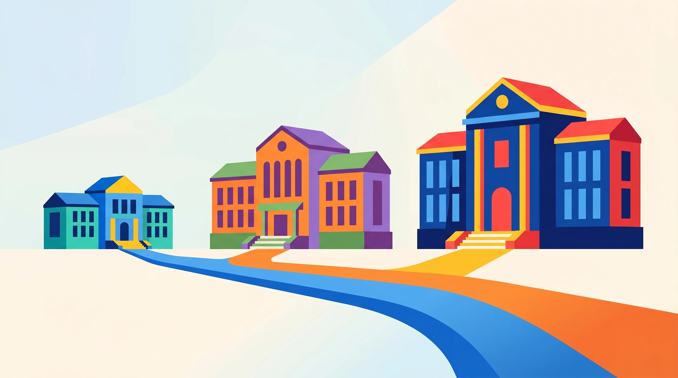 Digital illustration for article section "What Comes Next" in "Student Startup Tackles Scholarship Fraud with Blockchain Tech" - A conceptual, modern flat illustration representing institutional scaling and the next phase of grow...