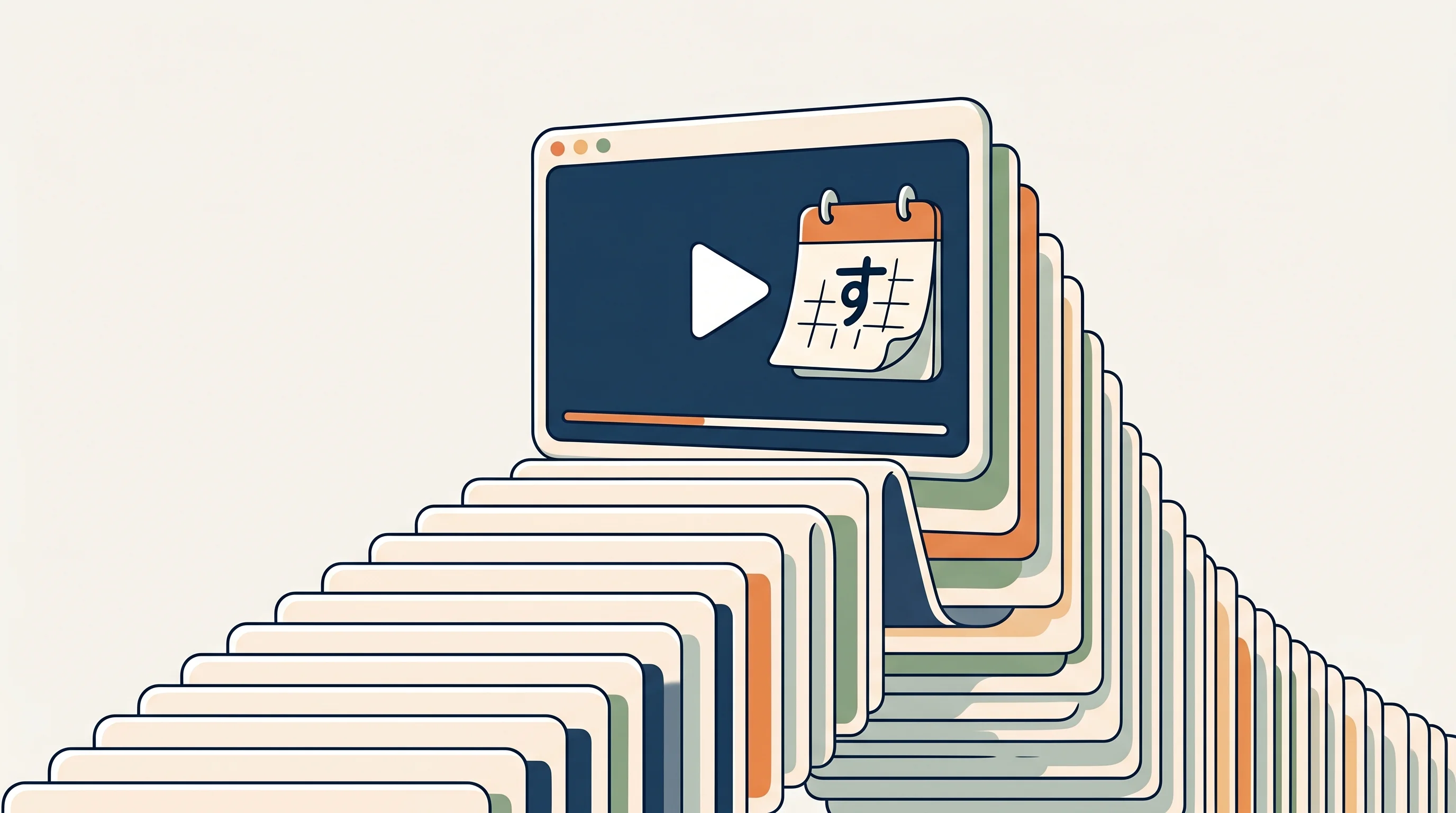 Digital illustration for article section "Another Option in a Long List" in "Vevara Motion Turns Screenshots Into Polished Demo Videos" - A minimalist, conceptual illustration of a clean, stylized video player window resting at the top of...