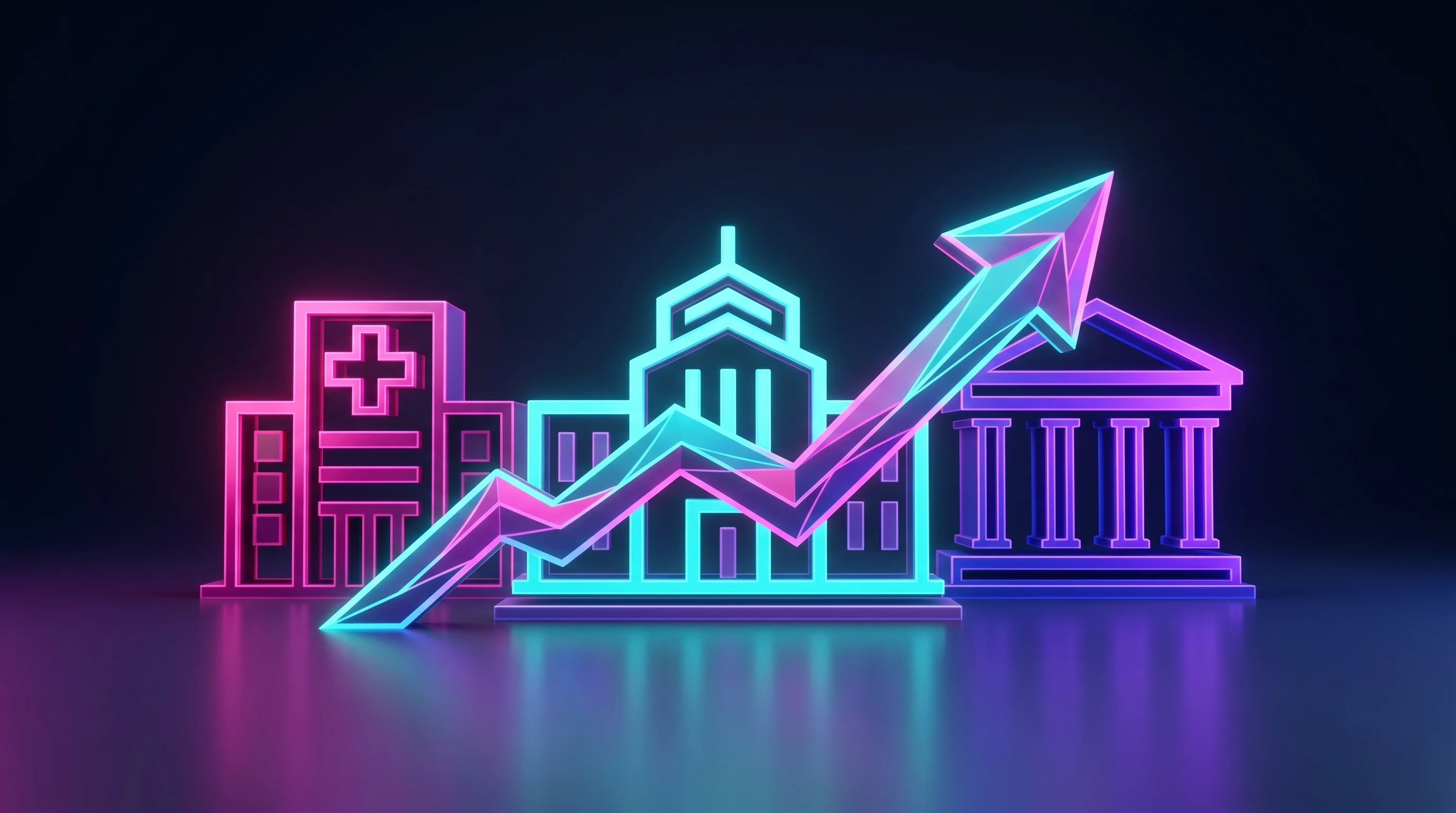 Digital illustration for article section "Traction in Schools, Healthcare, and Public Sector" in "Coram AI Raises $35M, Debuts Autonomous Security Agents Platform" - A clean, minimalist conceptual illustration representing rapid growth and widespread deployment acro...