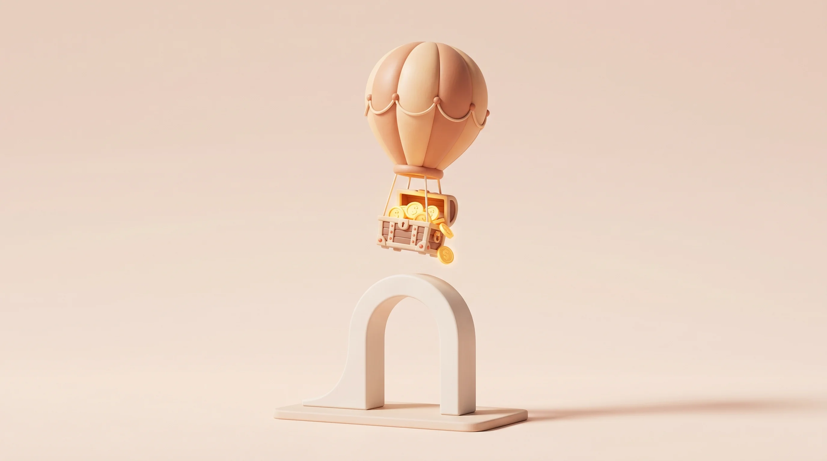 Digital illustration for article section "Momentum, ambition, and an unconfirmed exit" in "CALO Launches Meal Subscriptions in Oman After Waitlist Surge" - A minimalist and conceptual 3D diorama representing financial momentum and strategic expansion, feat...