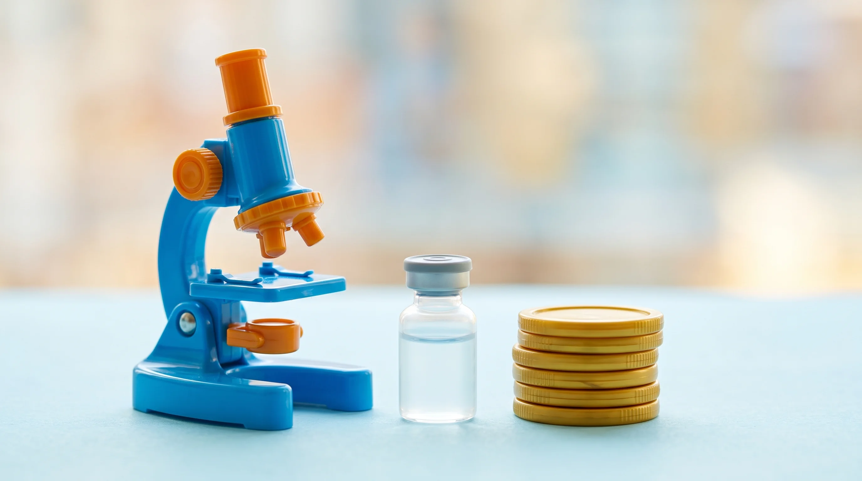 Digital illustration for article section "What the Money Buys" in "Peel Therapeutics Closes Series A for Nature-Inspired Cancer Drugs" - A macro photography shot of a clean, minimalist miniature scene representing capital investment in c...