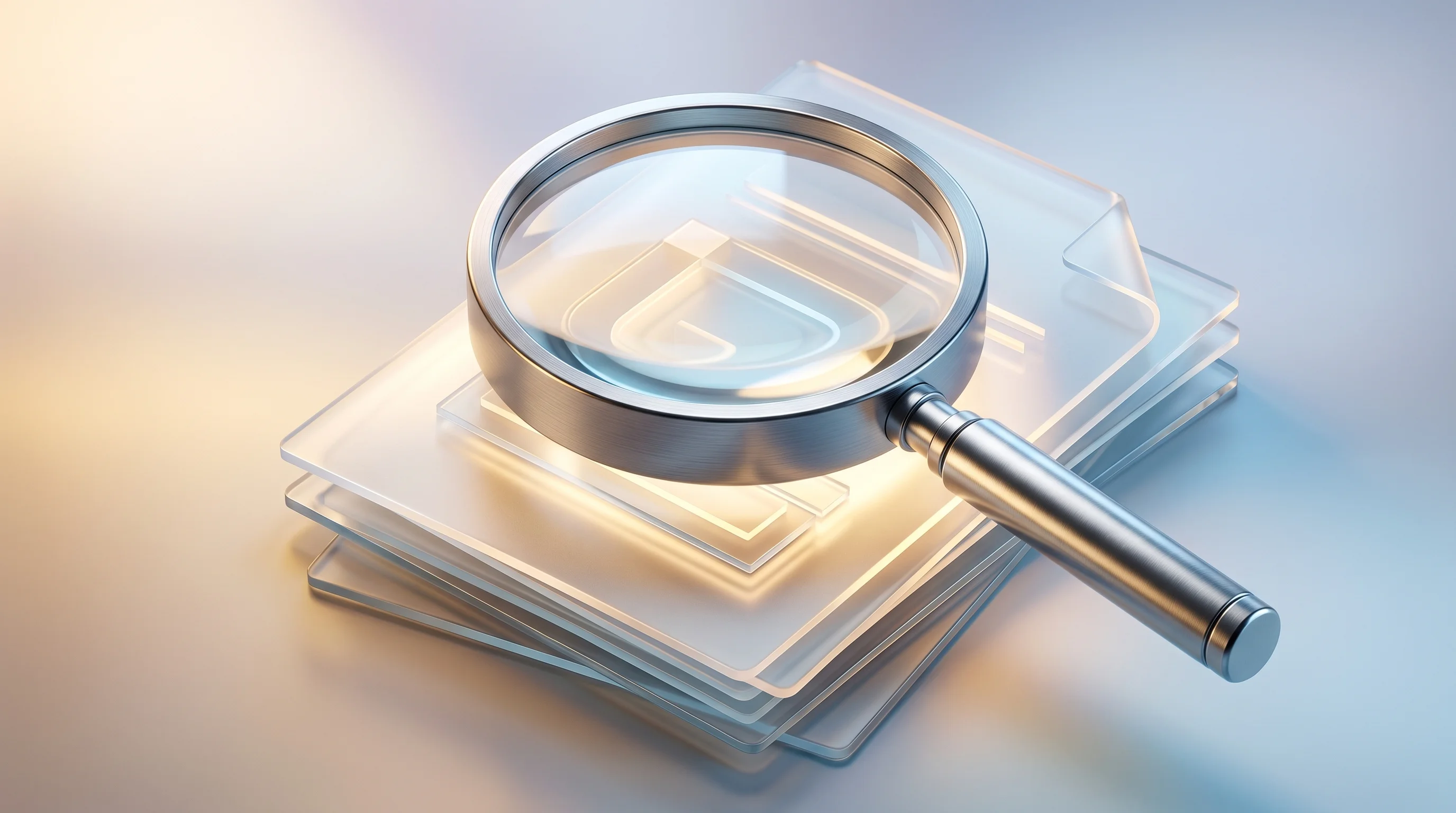 Digital illustration for article section "The Fine Print" in "EditorOP Launches AI Video Editor That Promises 3-Minute Turnaround" - A conceptual, hyperreal 3D rendered illustration representing technical transparency and "the fine p...