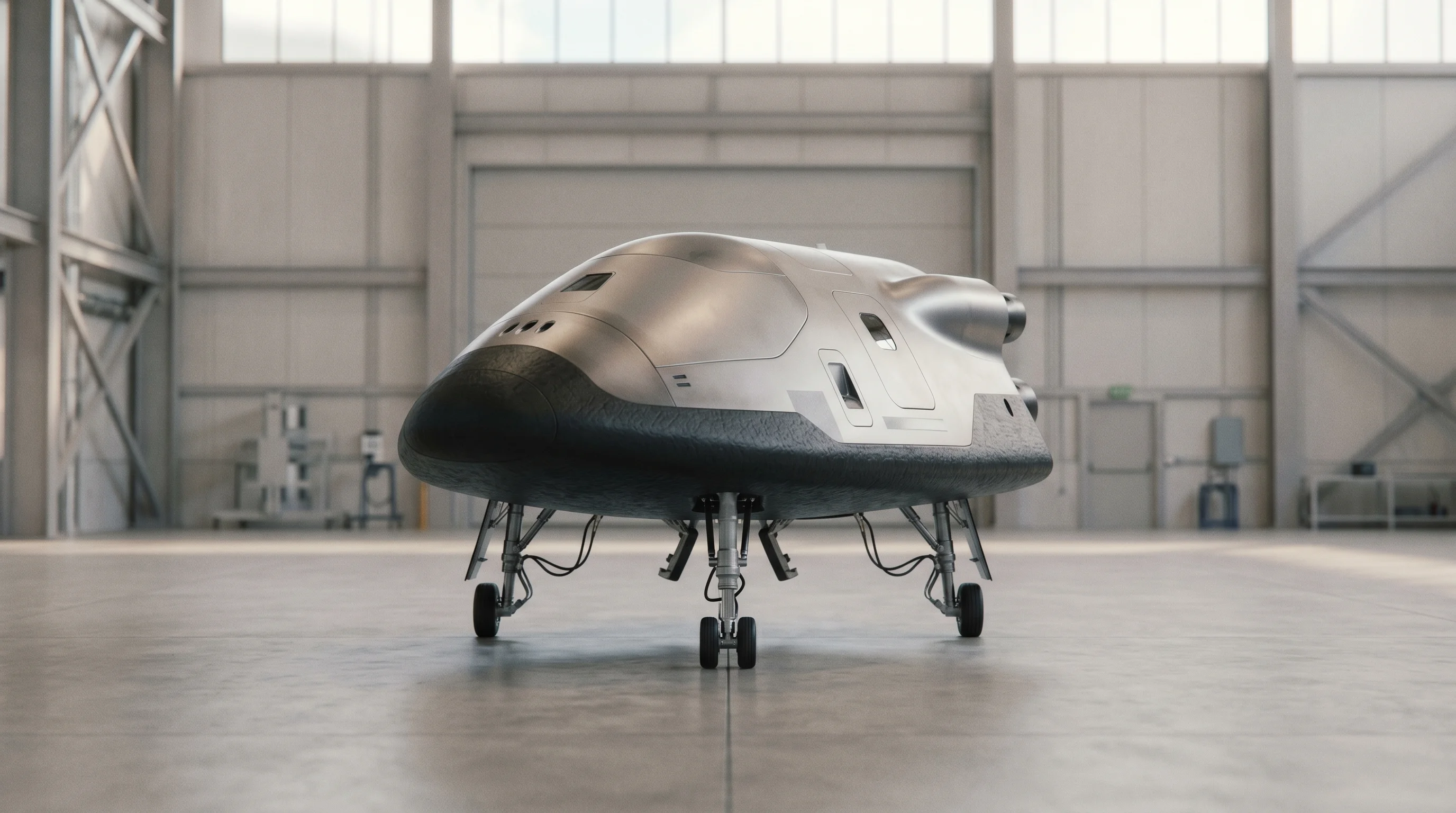 Digital illustration for article section "What Happens Next" in "Space Manufacturing's Missing Link: The Race for Reusable Return Vehicles" - A sleek, modern spacecraft re-entry vehicle featuring a prominent ceramic heat shield and precisely ...
