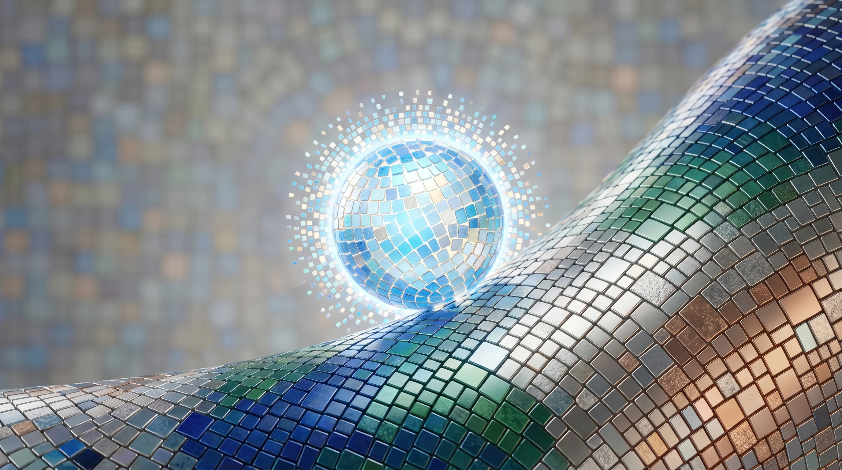 Digital illustration for article section "The New Toolbox" in "AI Slashes Semiconductor Materials Discovery from Decades to Months" - A minimalist and conceptual 3D hyper-realistic rendering representing advanced materials discovery a...