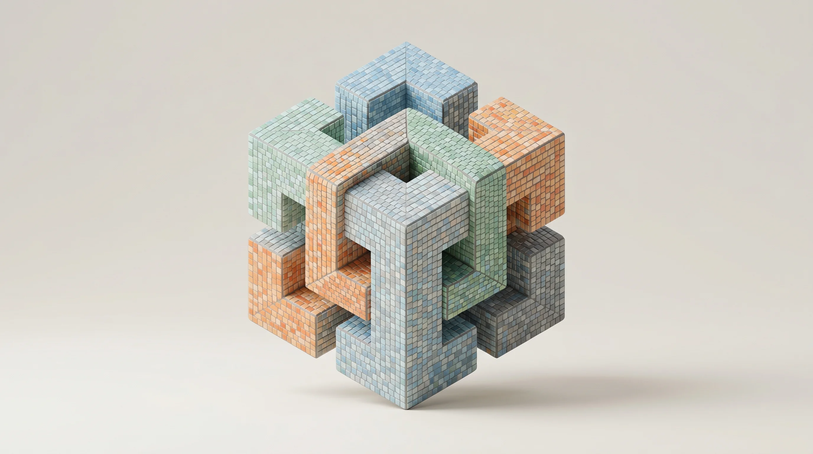 Digital illustration for article section "The Ecosystem Takes Shape" in "AI Slashes Semiconductor Materials Discovery from Decades to Months" - A clean, minimalist composition featuring a central, interconnected architectural structure that rep...
