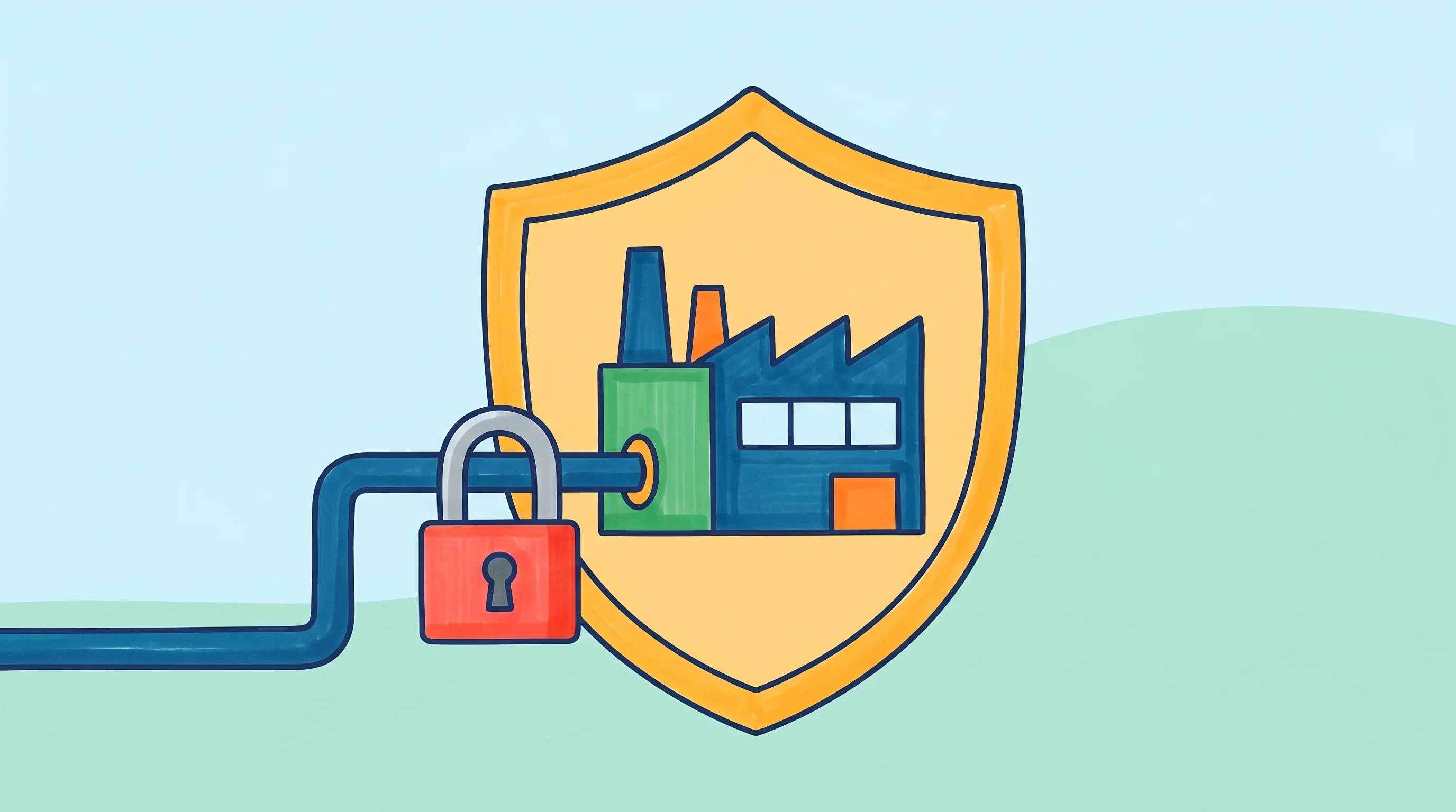 Digital illustration for article section "The Risks Are Real" in "Vision Lab Raises $6M to Build Factory Data Layer for AI Robots" - A conceptual, minimalist illustration representing the risks of data leaks and regulatory frameworks...