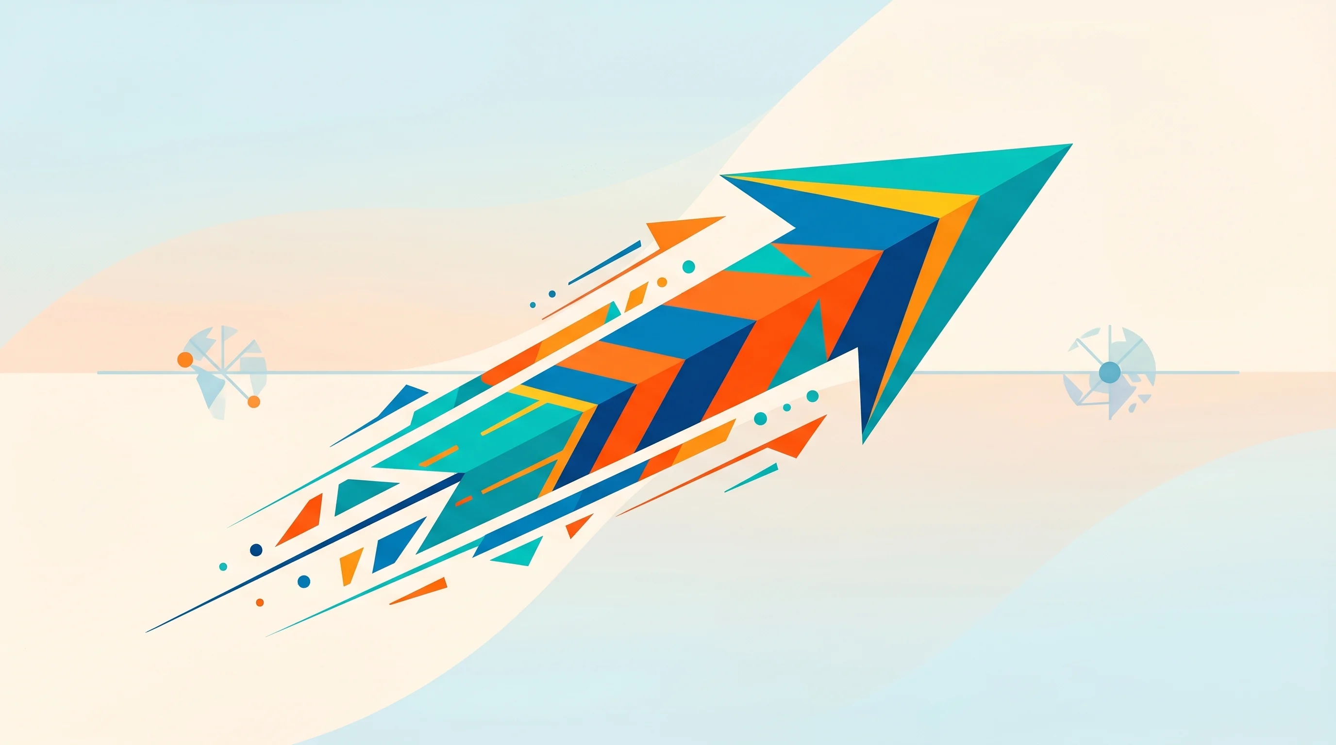 Digital illustration for article section "What Comes Next" in "Ex-Tesla Security Lead's AI Startup Lands $25M at $100M Valuation" - A minimalist flat illustration of a sleek, abstract geometric arrow soaring swiftly forward, symboli...