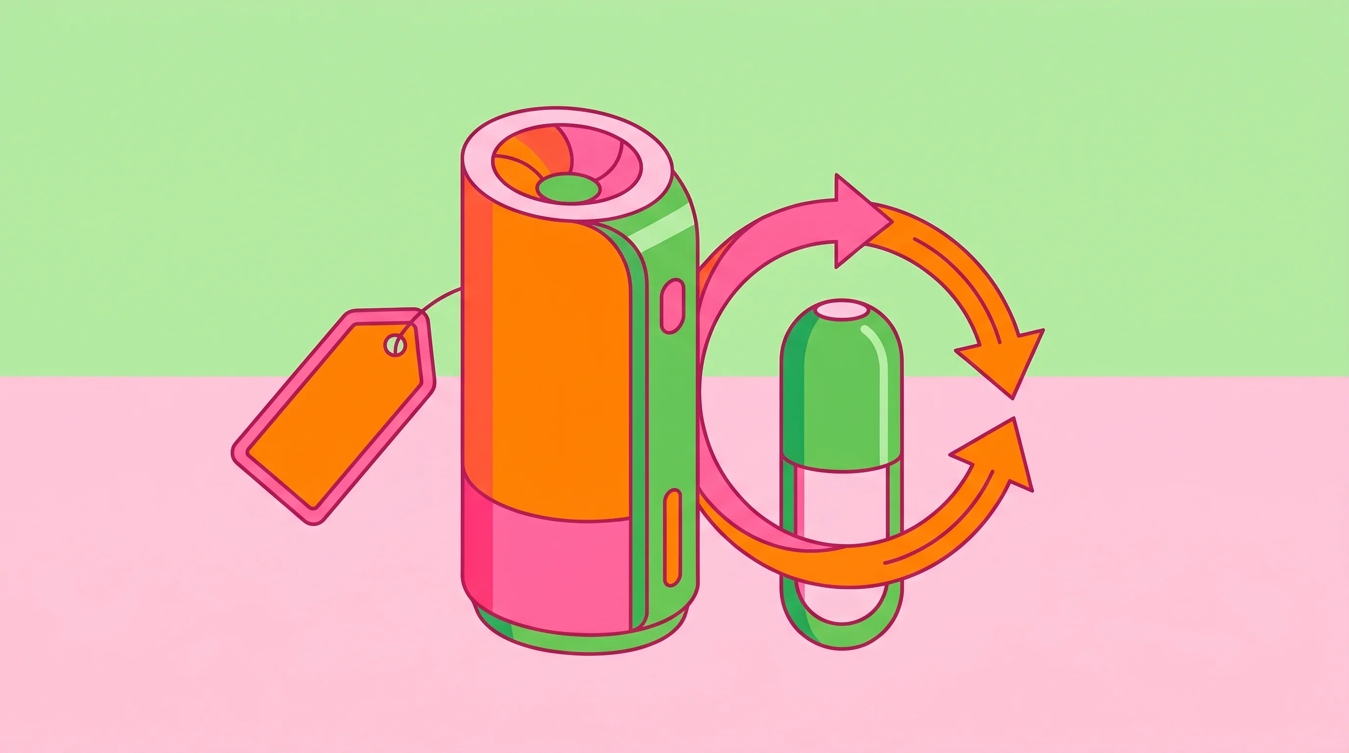 Digital illustration for article section "The $399 Gamble (Plus $299 Every Three Months)" in "Kimba Raises $6.5M for AI-Powered Sleep Device Using Scent Therapy" - A vibrant geometric illustration depicting the economics of a hardware subscription model, featuring...