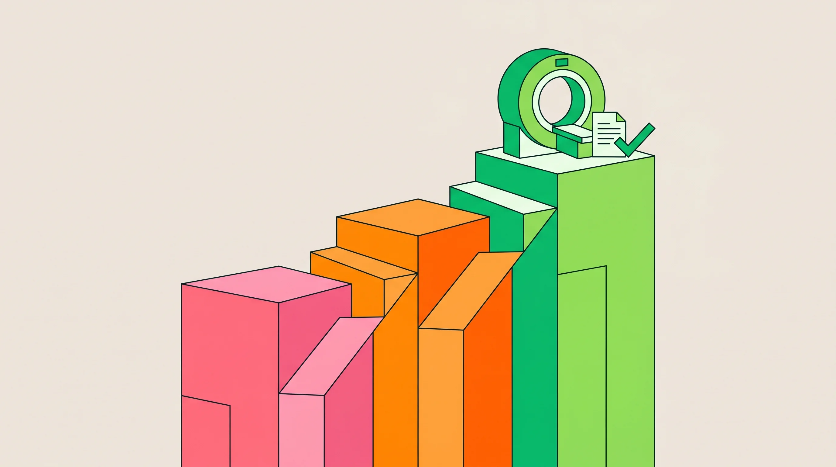 Digital illustration for article section "The Clinical and Regulatory Gauntlet" in "Gradient-Free MRI: How Adialante Plans to Democratize Cancer Screening" - A clean, conceptual flat vector style illustration representing the clinical and regulatory gauntlet...