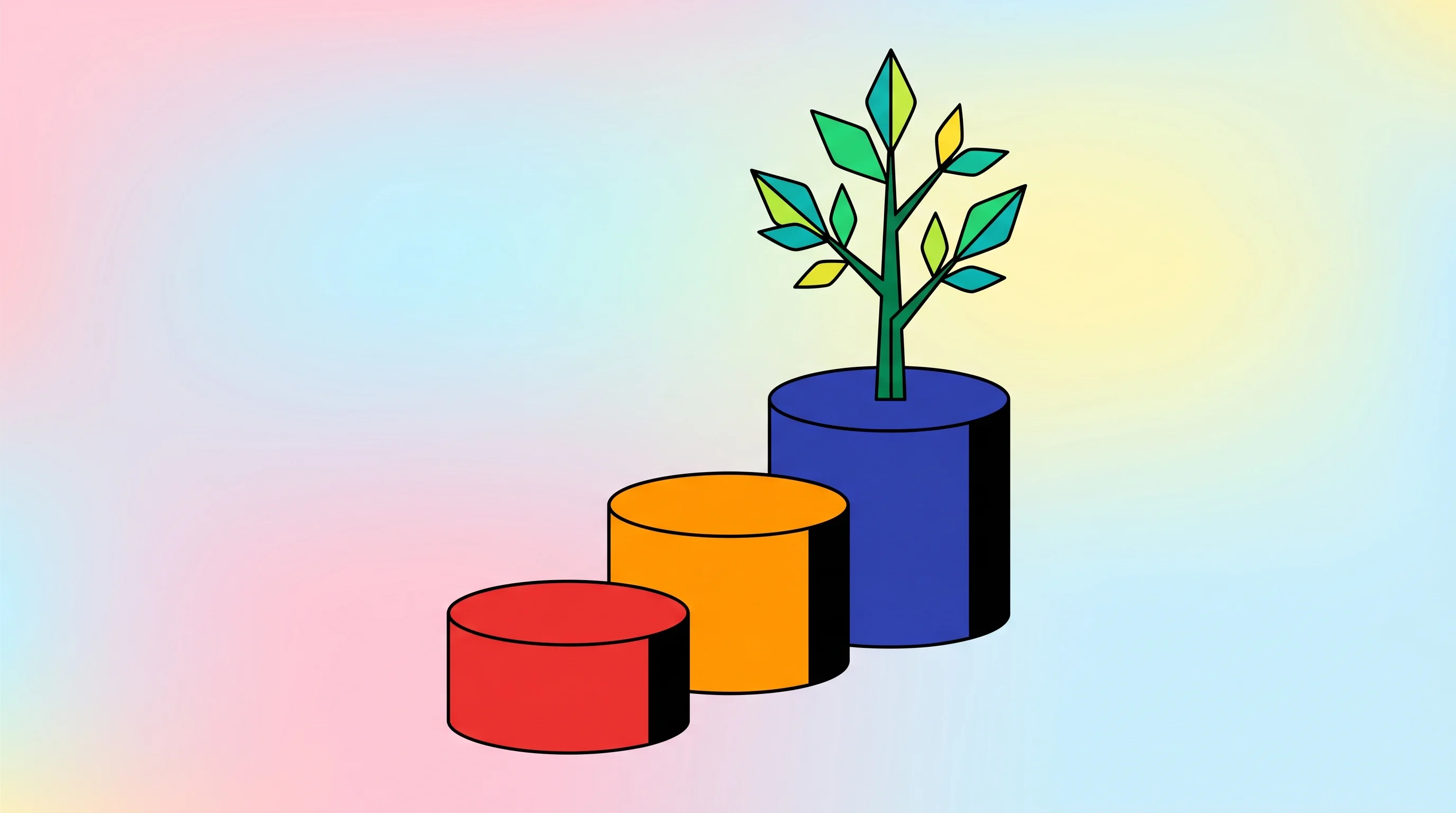 Digital illustration for article section "The Venture Bet" in "Everlab Lands $65M Series A at Near-$500M Valuation for Preventative Care" - A conceptual and minimalist illustration representing the progressive stages of venture capital fund...