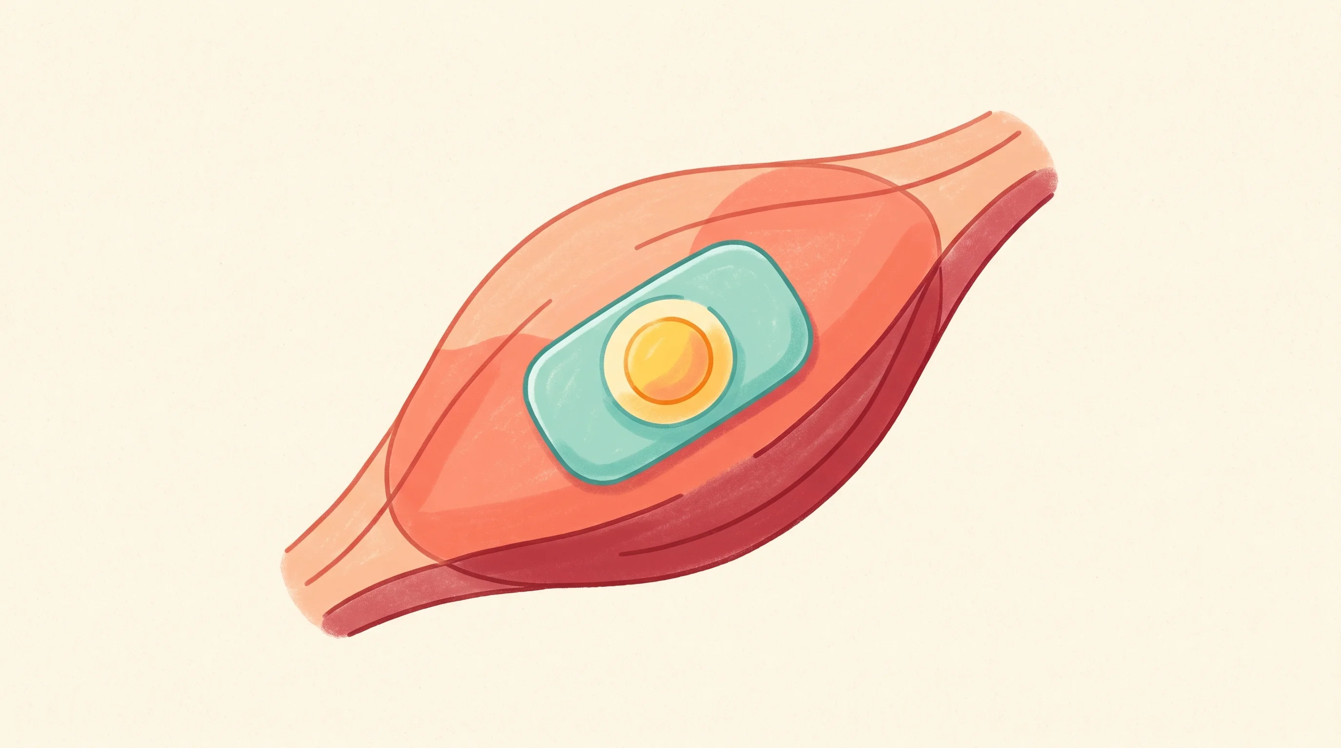 Digital illustration for article section "The Muscle Loss Hedge" in "Anodyne Nanotech Advances Transdermal GLP-1 Patch Toward Clinical Trials" - A conceptual, minimalist illustration depicting a small, modern medical patch resting gently on an a...