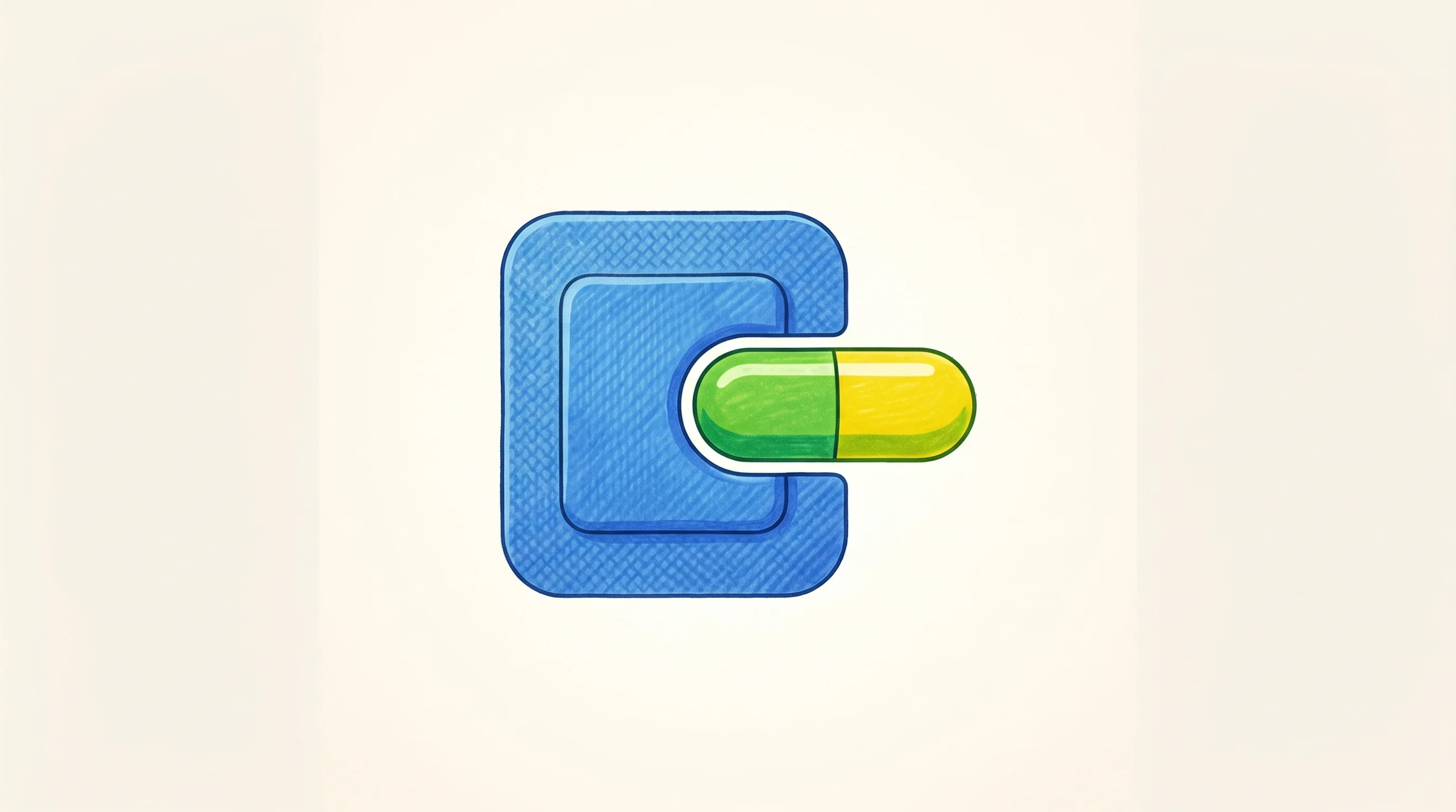Digital illustration for article section "The Partnership Play" in "Anodyne Nanotech Advances Transdermal GLP-1 Patch Toward Clinical Trials" - A clean, minimalist conceptual illustration of a modern square medical patch smoothly interlocking w...