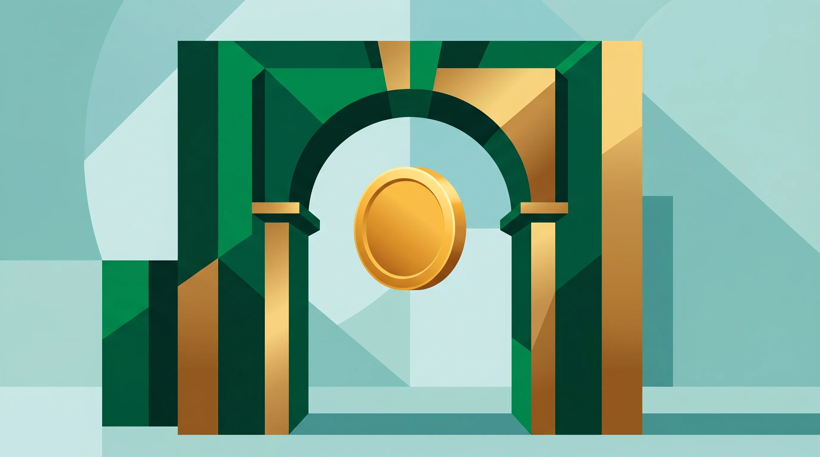Digital illustration for article section "Brazil's Compliance Window" in "Trace Finance Lands $32M Series A for Brazil Stablecoin Rails" - A sleek, conceptual image featuring a massive, modern architectural archway or structural window con...