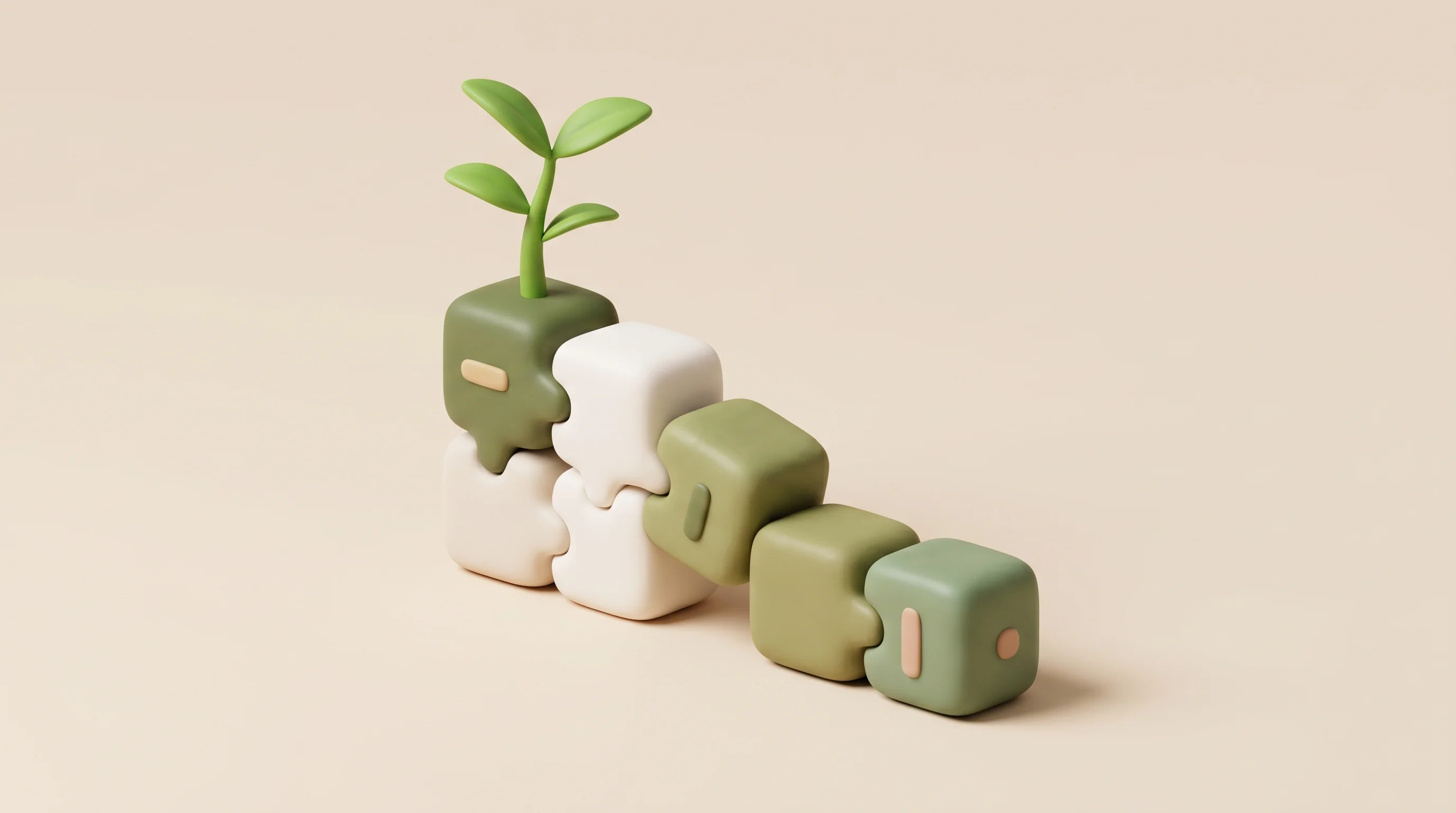 Digital illustration for article section "Where This Goes" in "AI Meets CRISPR: How Gene-Edited Crops Are Racing to Market" - A conceptual, minimalist 3D illustration of a single, stylized sprouting plant emerging from a serie...