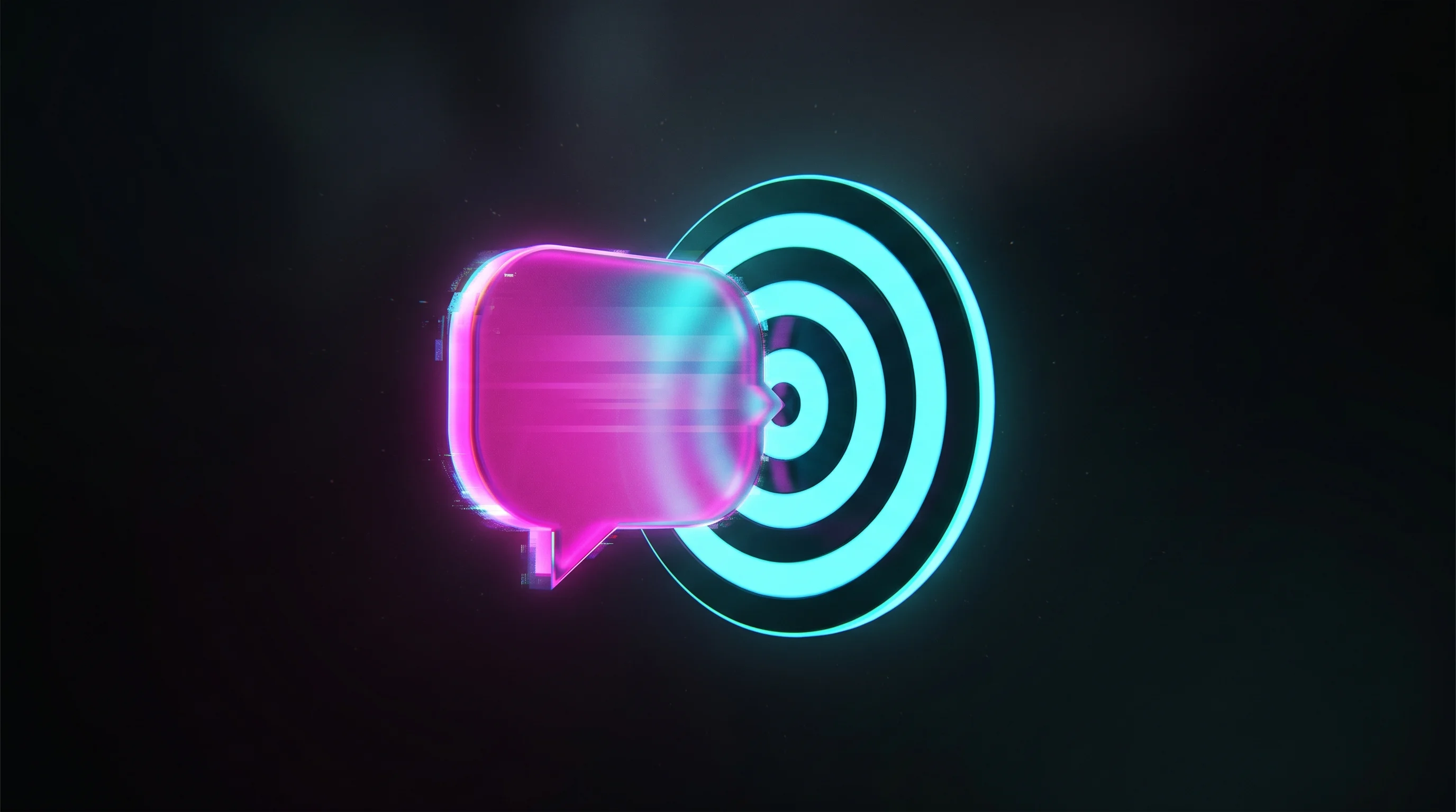 Digital illustration for article section "The Answer Engine Gambit" in "Webflow Co-Founder Launches AI Marketing Platform With $27M Seed" - A sleek, minimalist 3D dialogue bubble intersecting perfectly with a sharp geometric bullseye, conce...