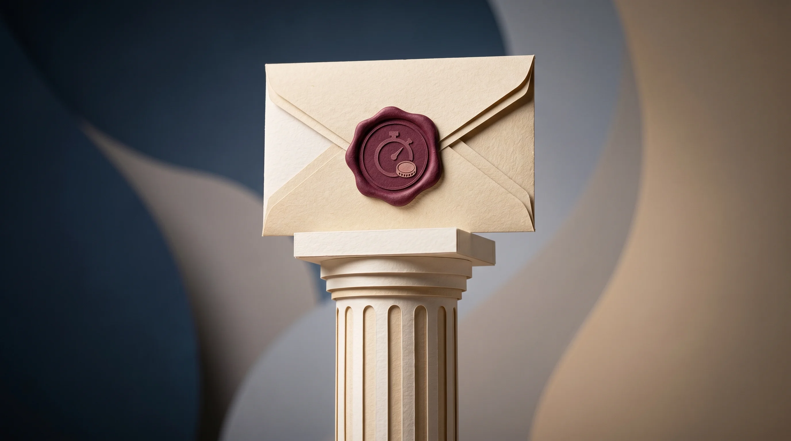 Digital illustration for article section "Why Stellar Won the Deal" in "Zebec Launches Real-Time Stablecoin Payroll on Stellar Network" - A clean, minimal 3D papercraft diorama featuring a single, elegantly crafted classic bank pillar hol...