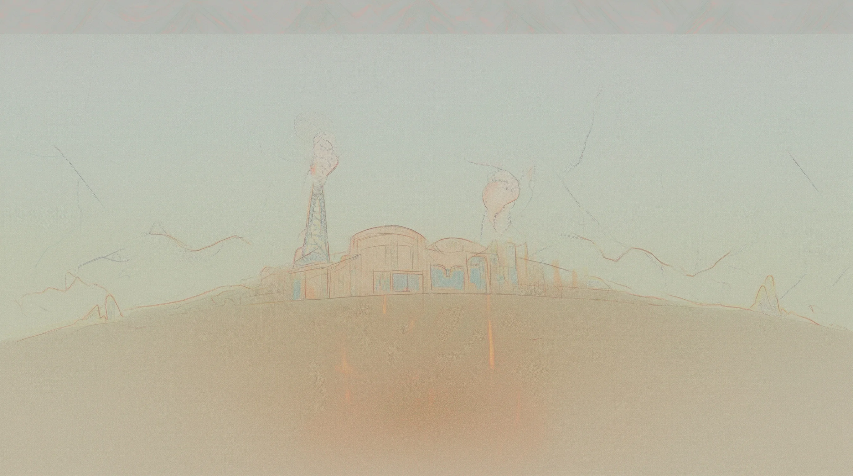 Digital illustration for article section "Policy Winds and Power Hunger" in "SpaceX Veteran Raises $22M to Mass-Produce Geothermal Power Plants" - A cozy indie illustration of a minimalist geothermal energy facility resting on a serene, stylized l...