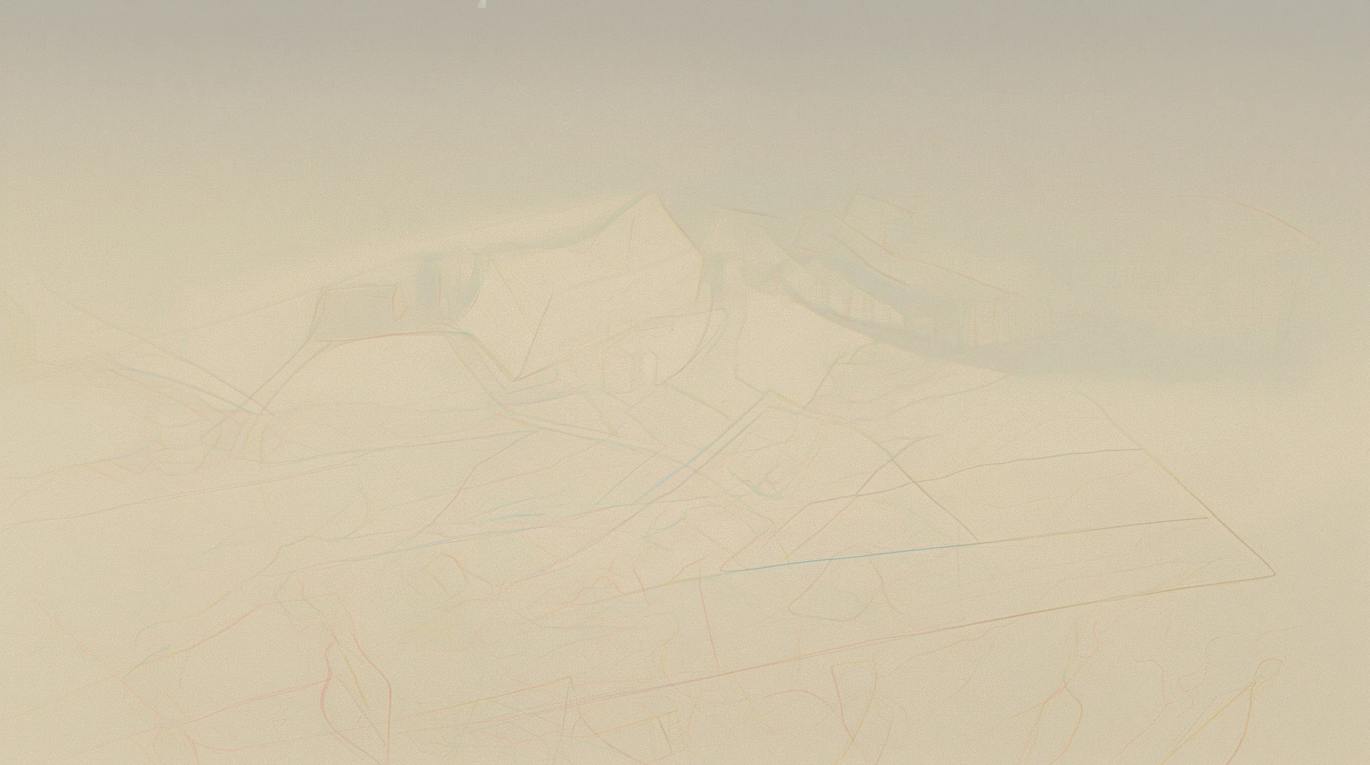 Digital illustration for article section "Building Out in Hawthorne" in "SpaceX Veteran Raises $22M to Mass-Produce Geothermal Power Plants" - A clean, minimal architectural drafting table featuring unfurled blueprints for a modern energy test...