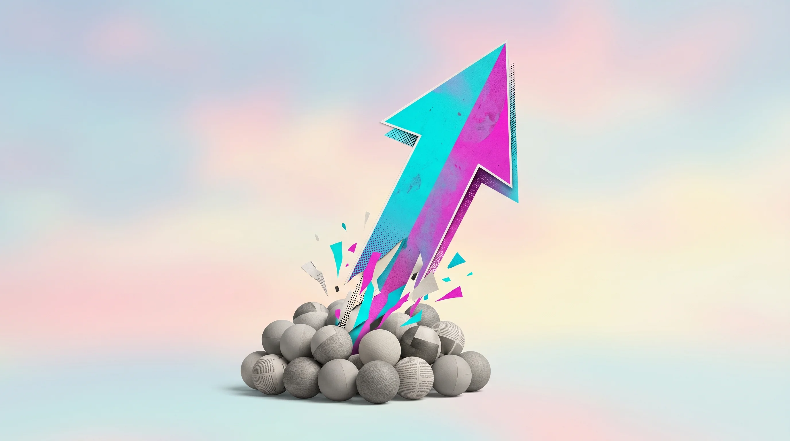 Digital illustration for article section "Launching Into a Very Crowded Room" in "YC-Backed TesterArmy Debuts AI Agents for Autonomous App Testing" - A conceptual, mixed-media collage illustration representing a product launch in a highly competitive...