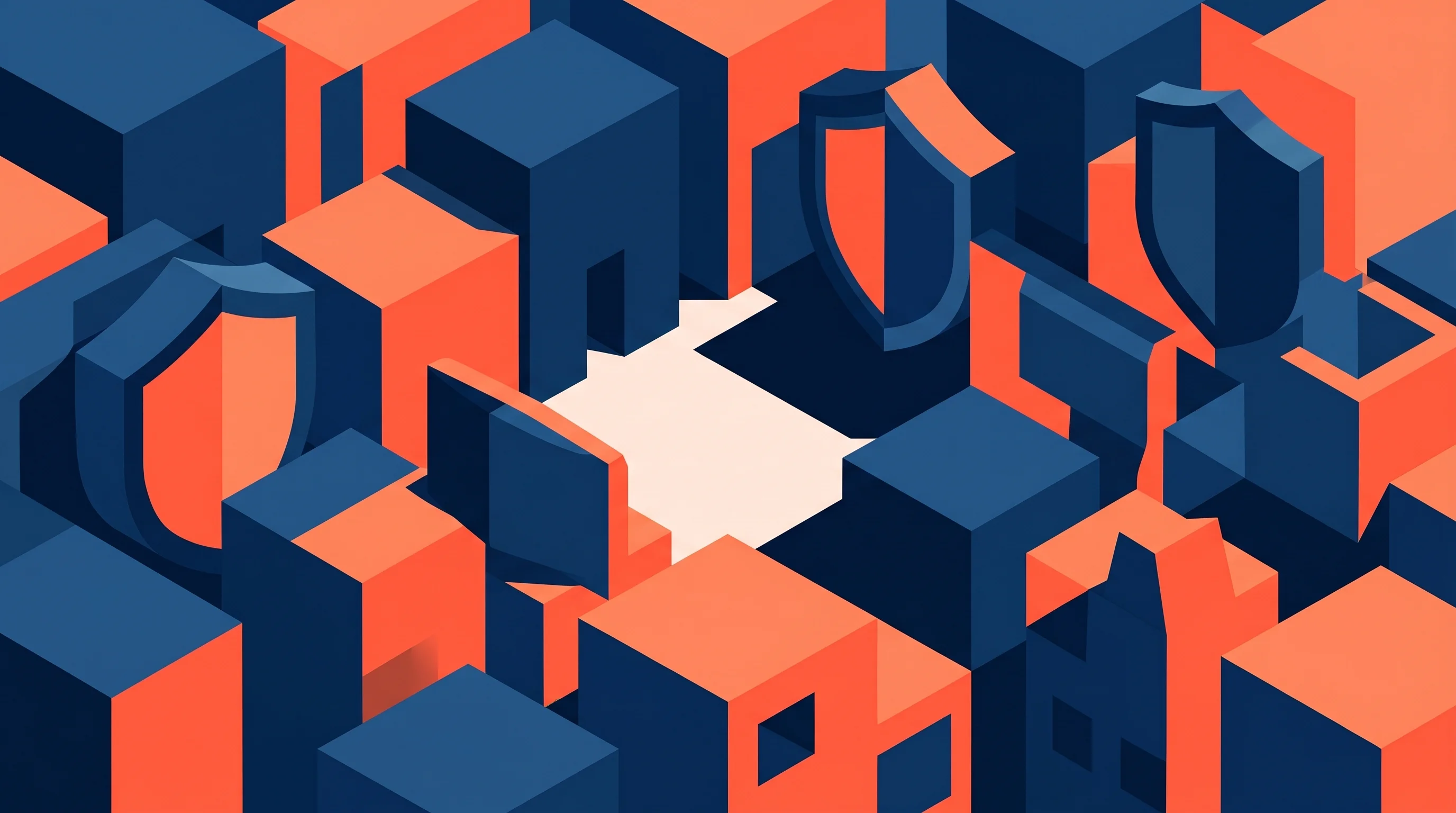 Digital illustration for article section "A Crowded Field, but Gaps Remain" in "YC's Silmaril Debuts Self-Healing Defense Against AI Prompt Attacks" - A conceptual, modern illustration representing a crowded security landscape with noticeable vulnerab...