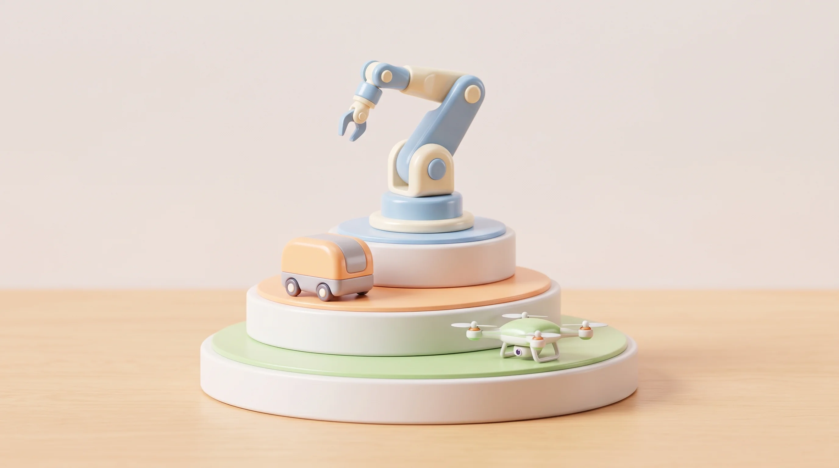 Digital illustration for article section "The Stack Is Forming" in "Shotwell.ai Tackles Robotics' Observability Gap as Industry Scales" - A conceptual miniature model representing the emerging robotics observability stack, featuring three...