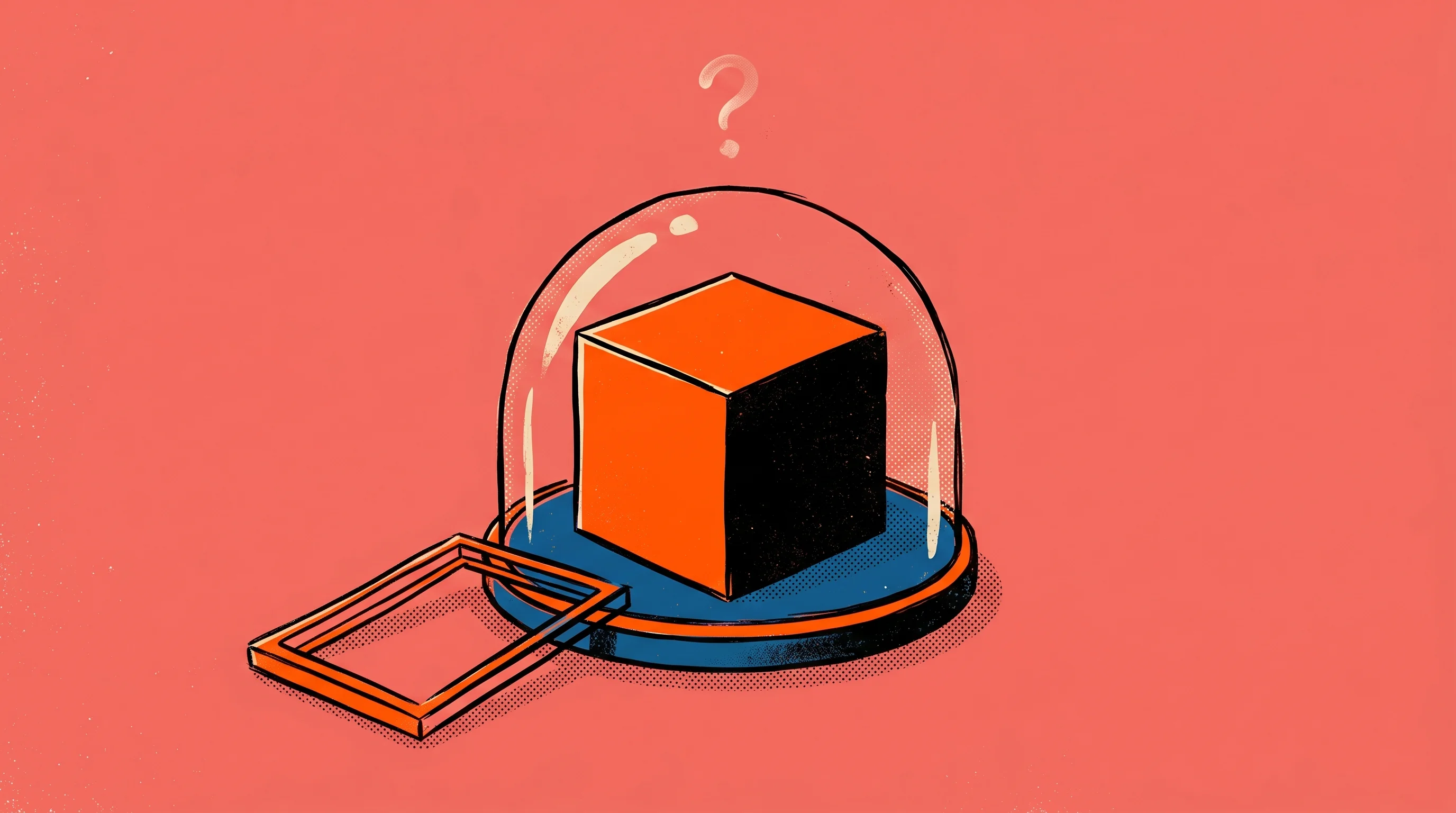 Digital illustration for article section "The Bigger Question" in "Arga Labs Launches Digital Twins to Test AI Agents on Real APIs" - A clean, minimal conceptual illustration representing the evaluation of high-fidelity software repli...