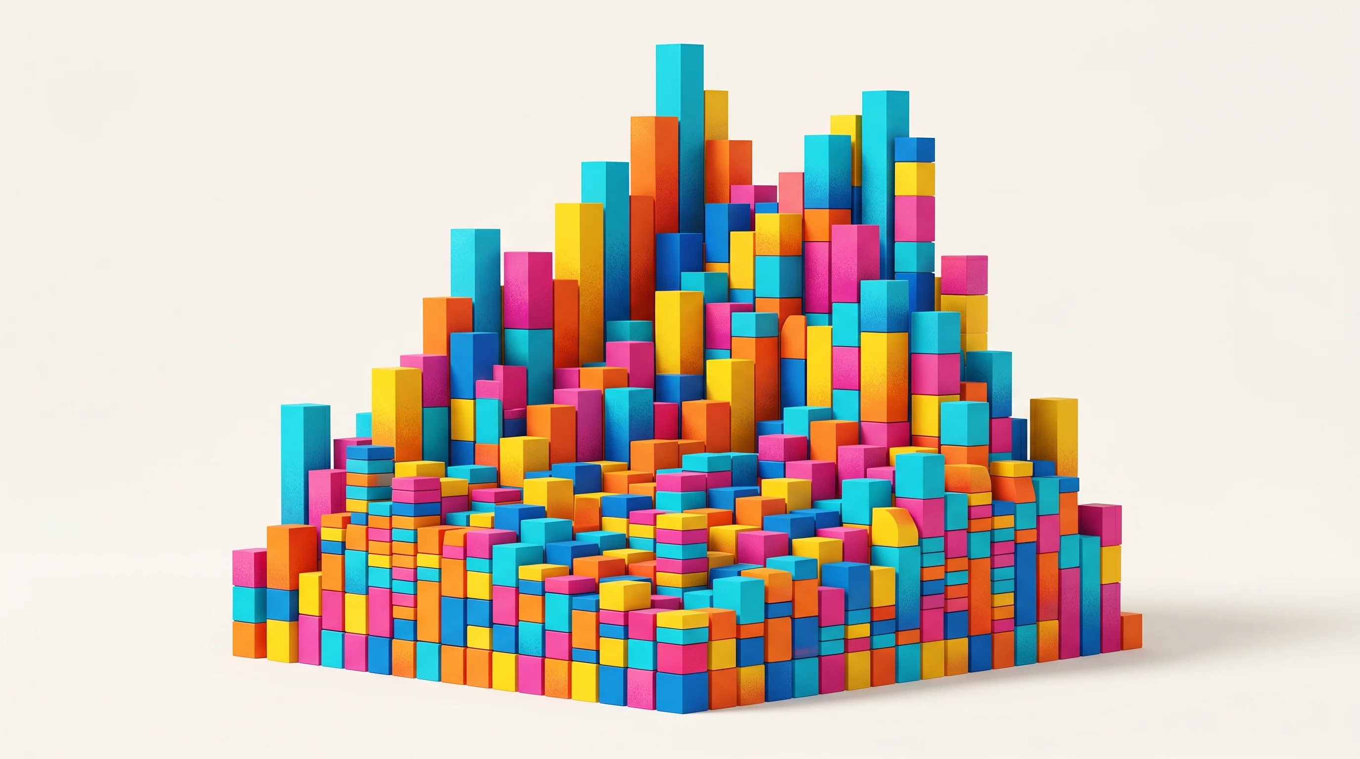 Digital illustration for article section "Why the Numbers Matter" in "Saaskart Launches AI-Powered Software Marketplace Amid Catalog Claims" - A massive, bold, three-dimensional abstract bar chart and oversized numerical symbols symbolizing cr...